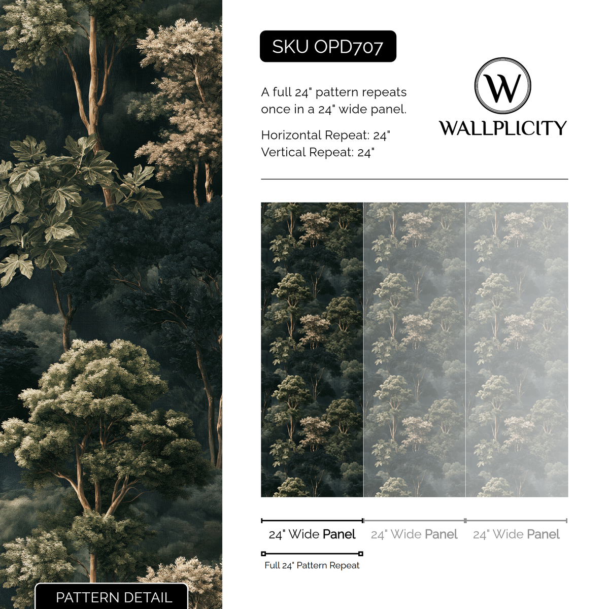 Grand Arboretum wallpaper pattern detail and repeat size