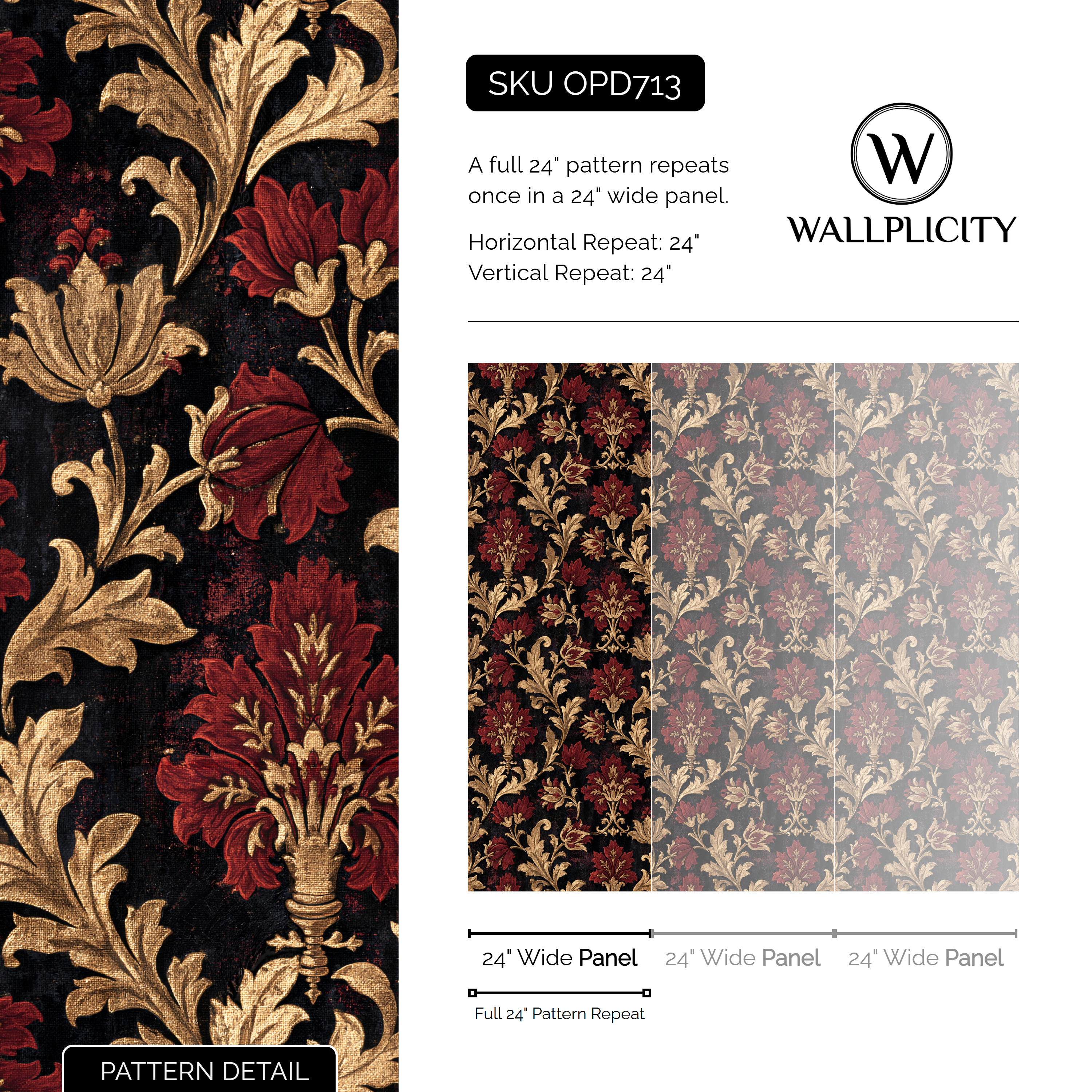 Crimson Reliquary wallpaper pattern detail and repeat size