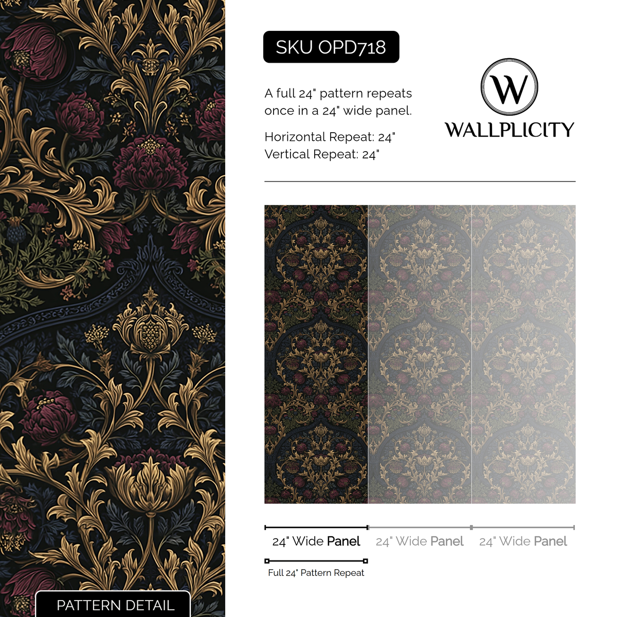 Chancel Bloom wallpaper pattern detail and repeat size
