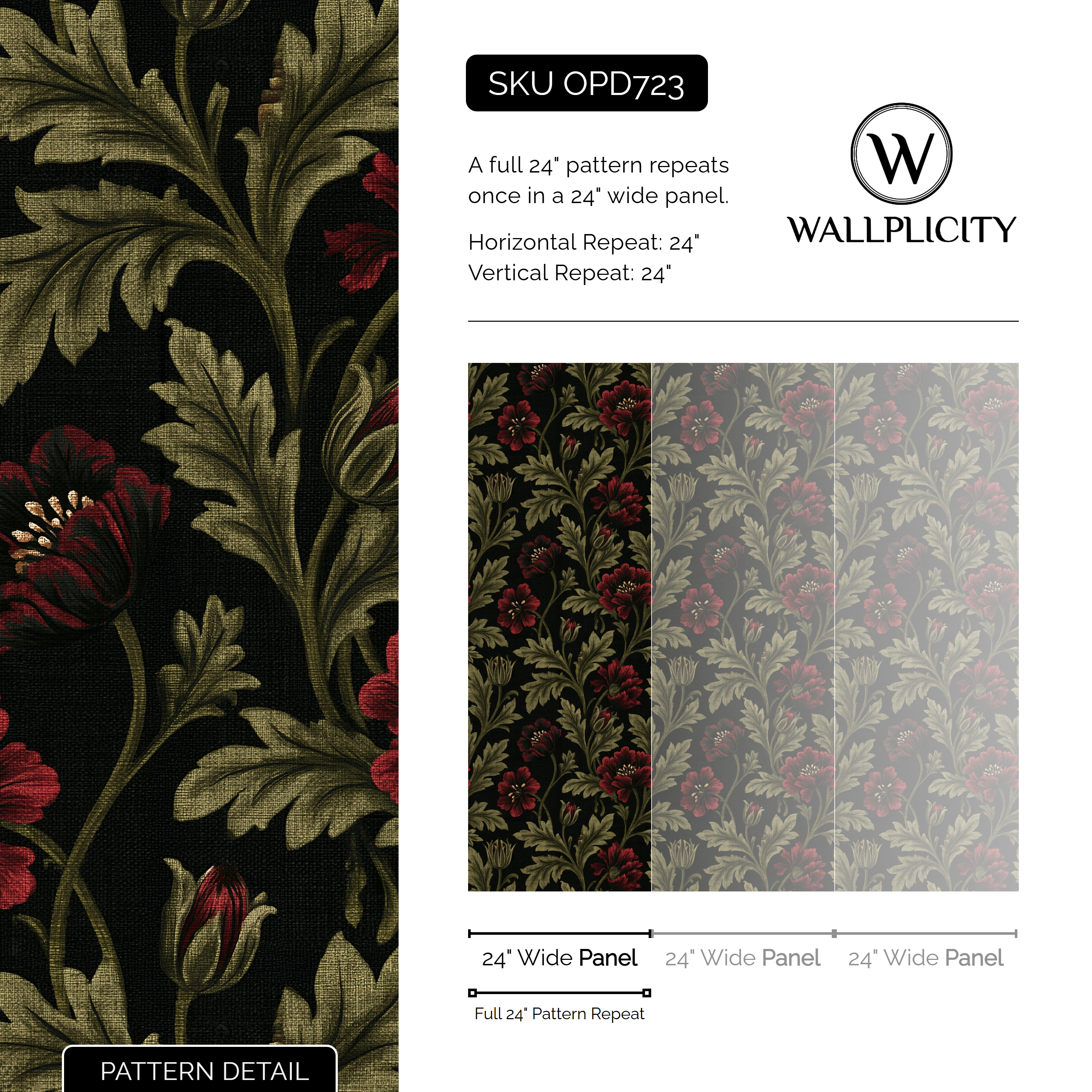 Ember Poppy wallpaper pattern detail and repeat size