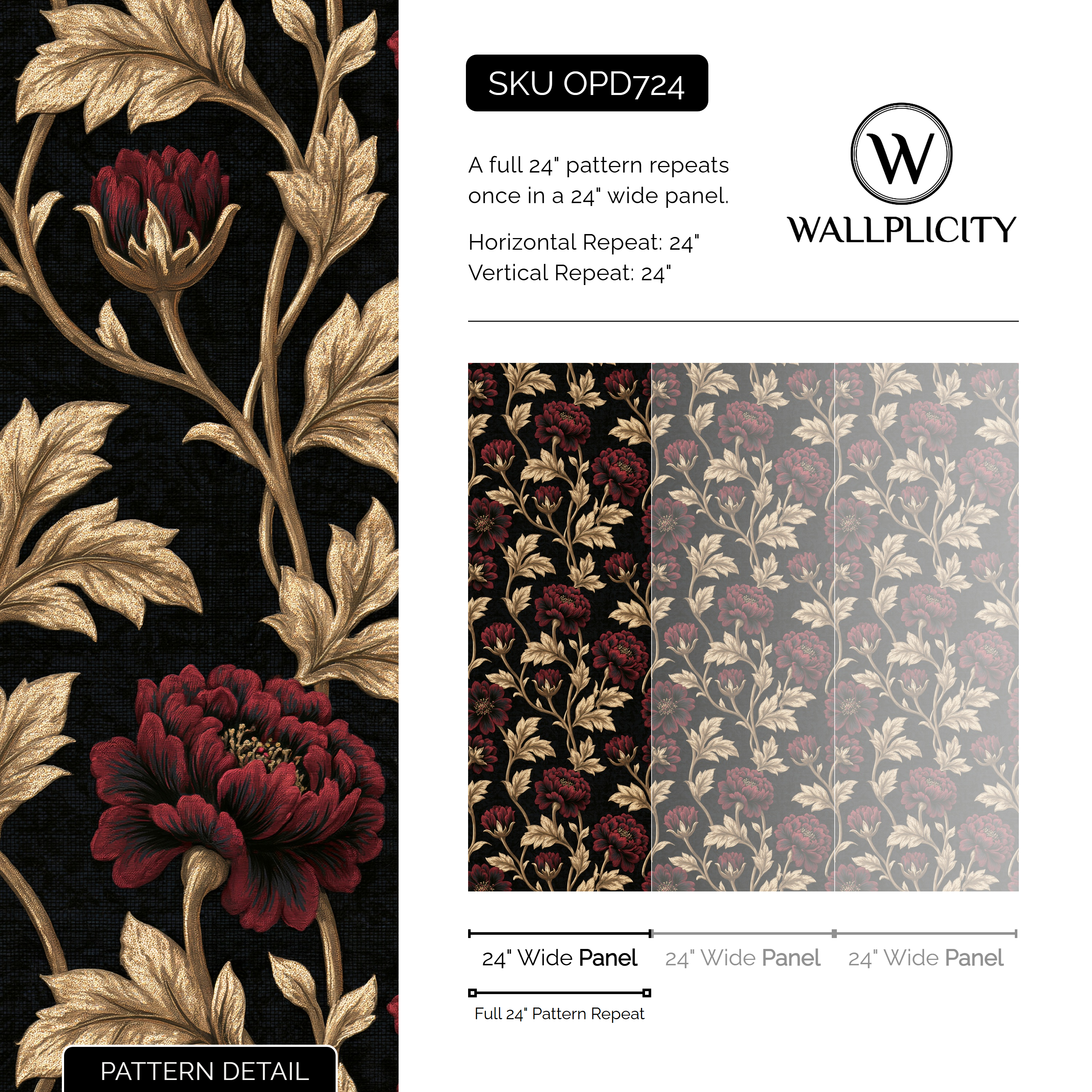 Gilded Peony wallpaper pattern detail and repeat size