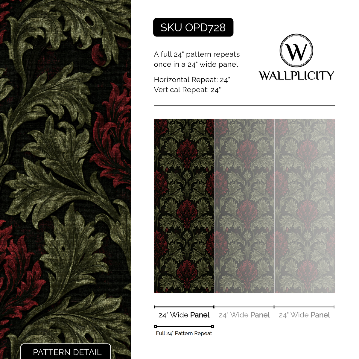 Moss Artichoke wallpaper pattern detail and repeat size