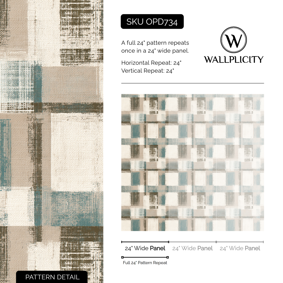 Harbor Check wallpaper pattern detail and repeat size