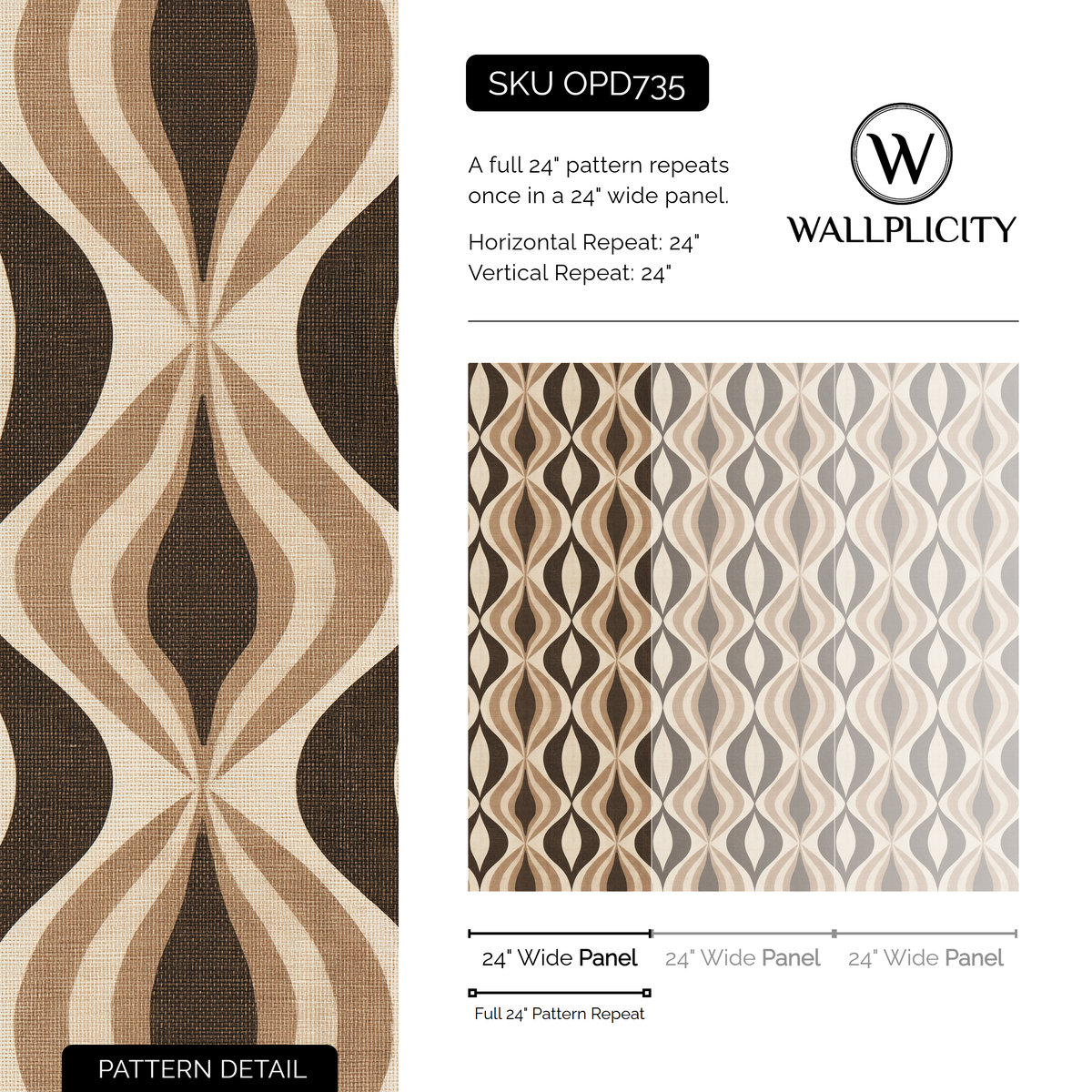 Cocoa Marquise wallpaper pattern detail and repeat size