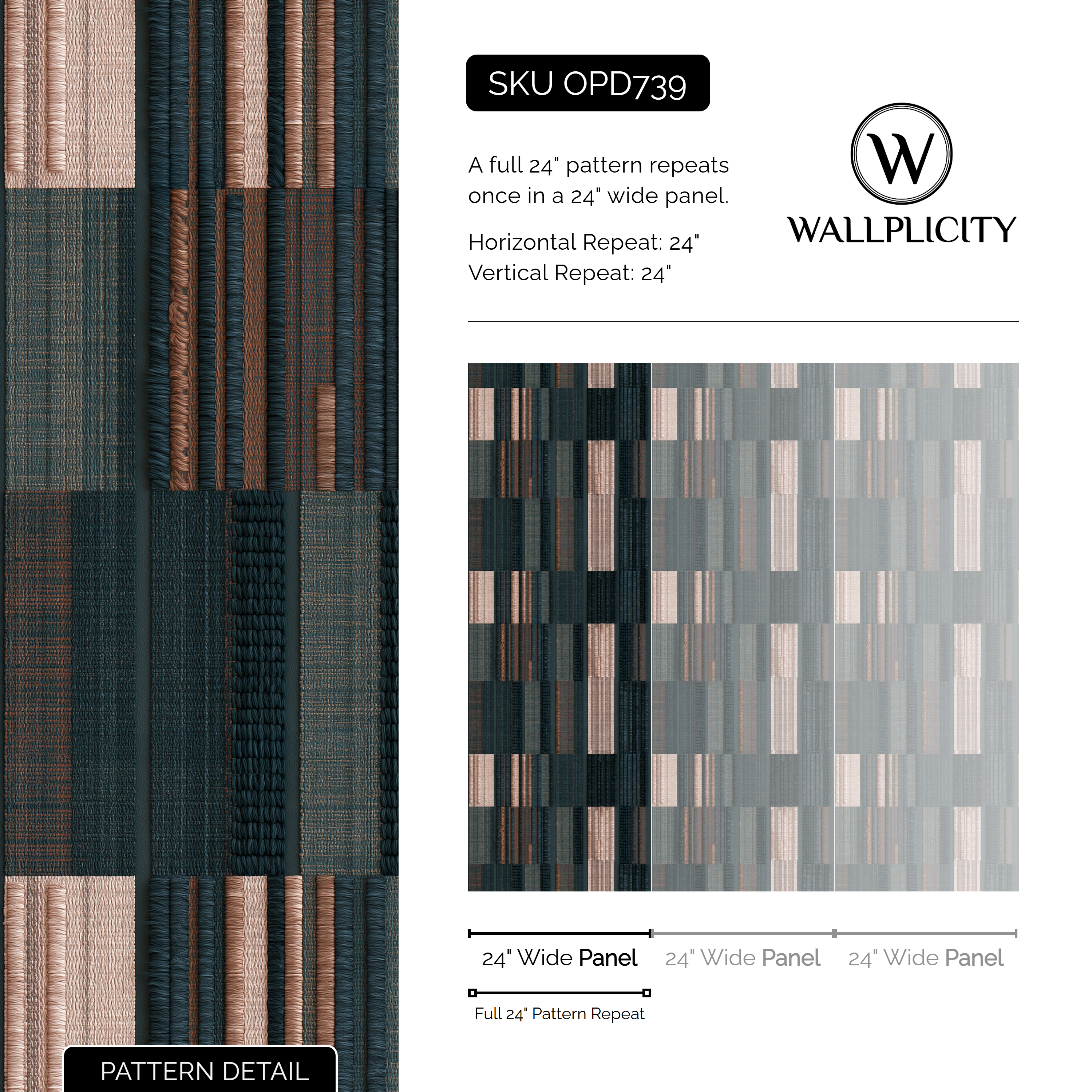 Cinder Ticking wallpaper pattern detail and repeat size