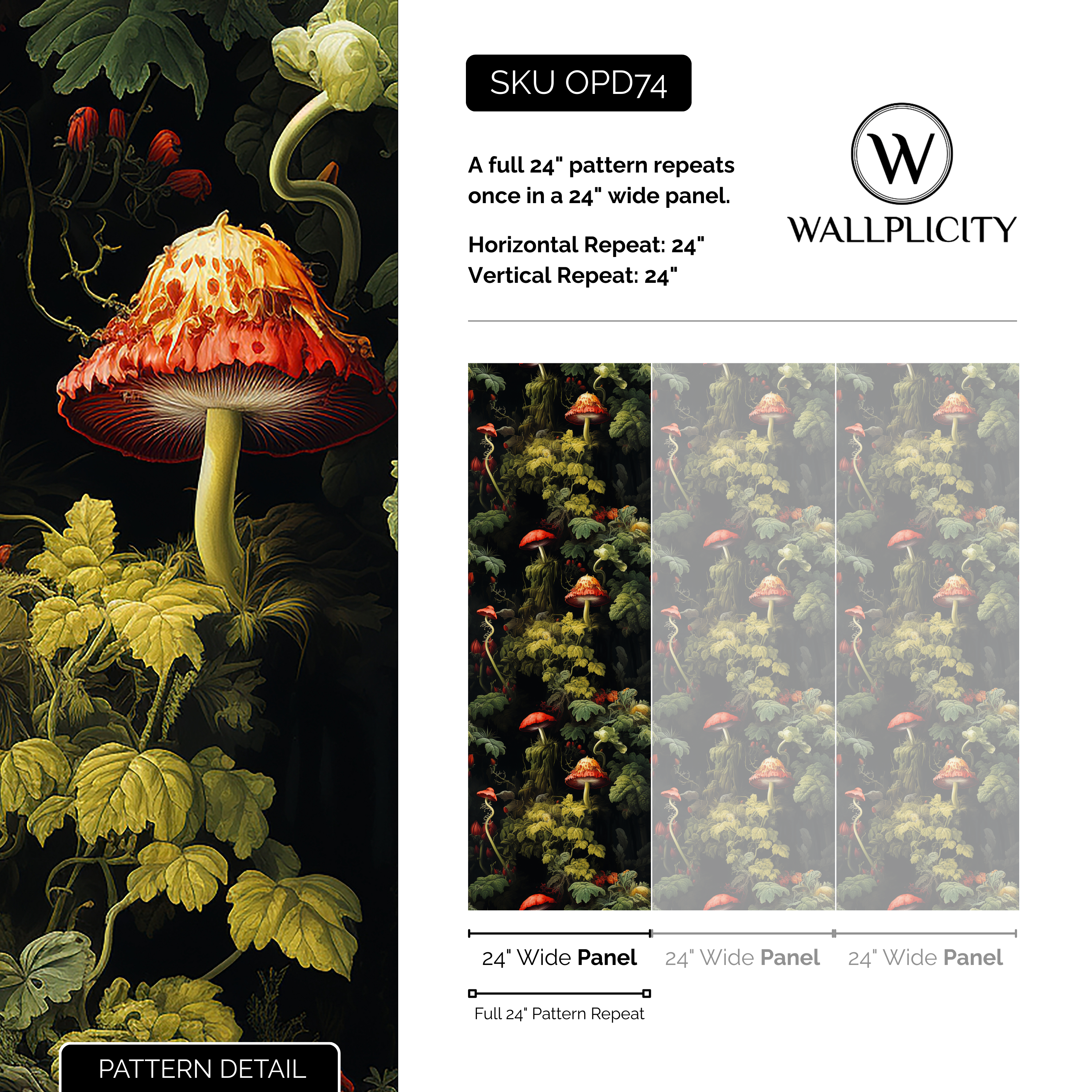 Enchanted Forest wallpaper pattern detail and repeat size