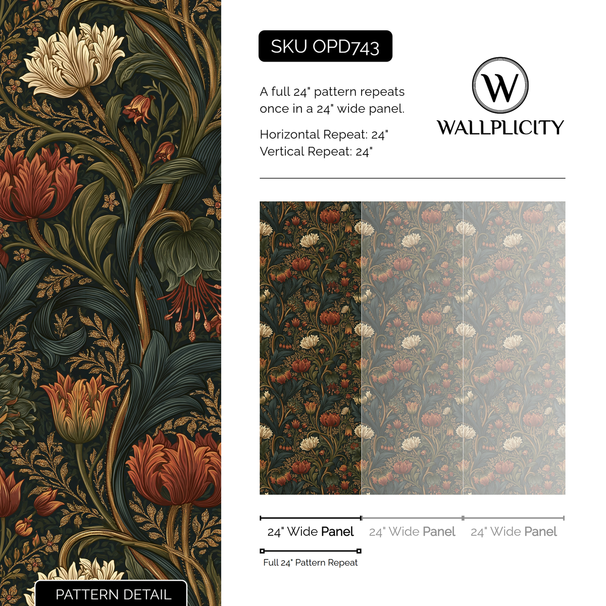 Ember Chrysanthemum wallpaper pattern detail and repeat size