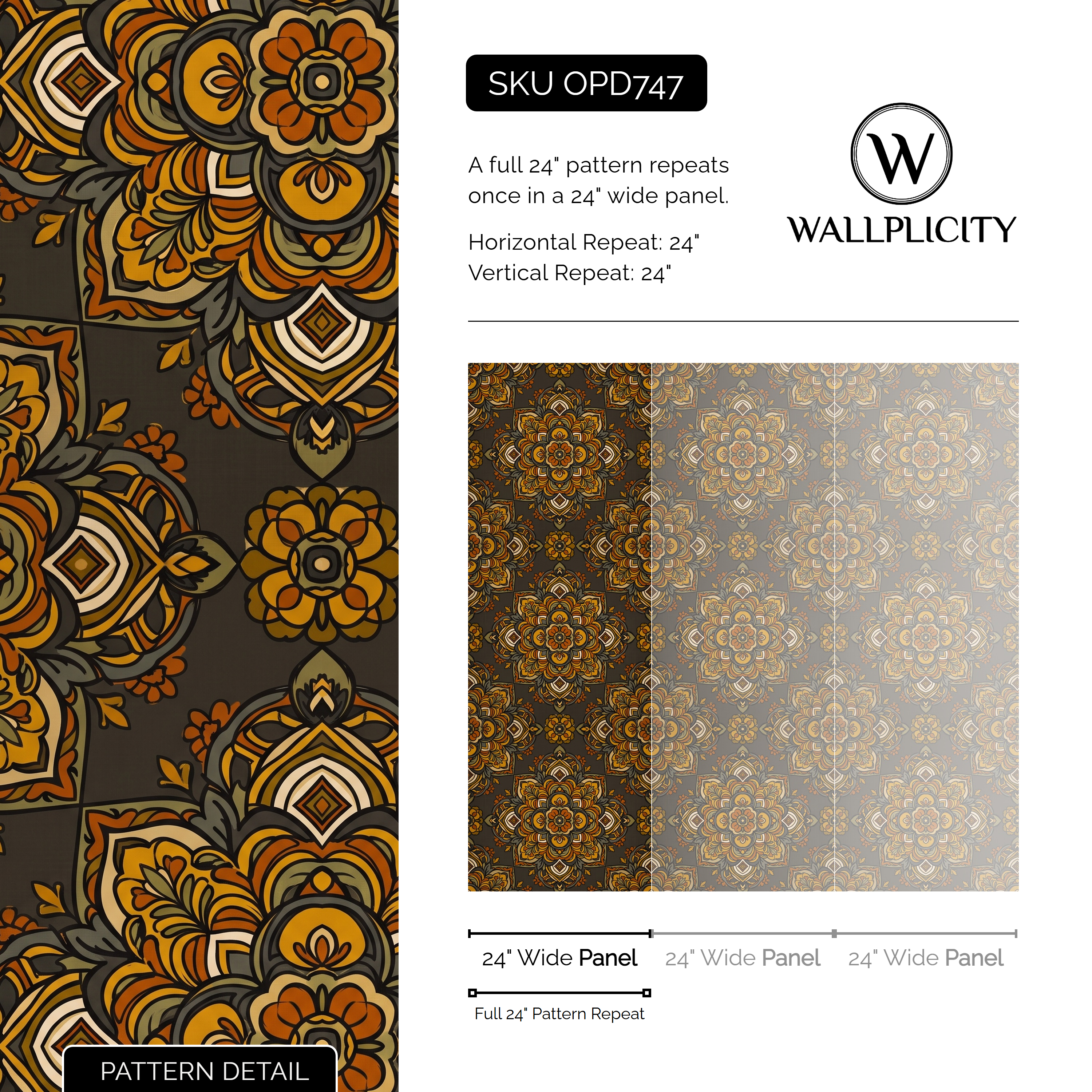 Marrakesh Medallion wallpaper pattern detail and repeat size