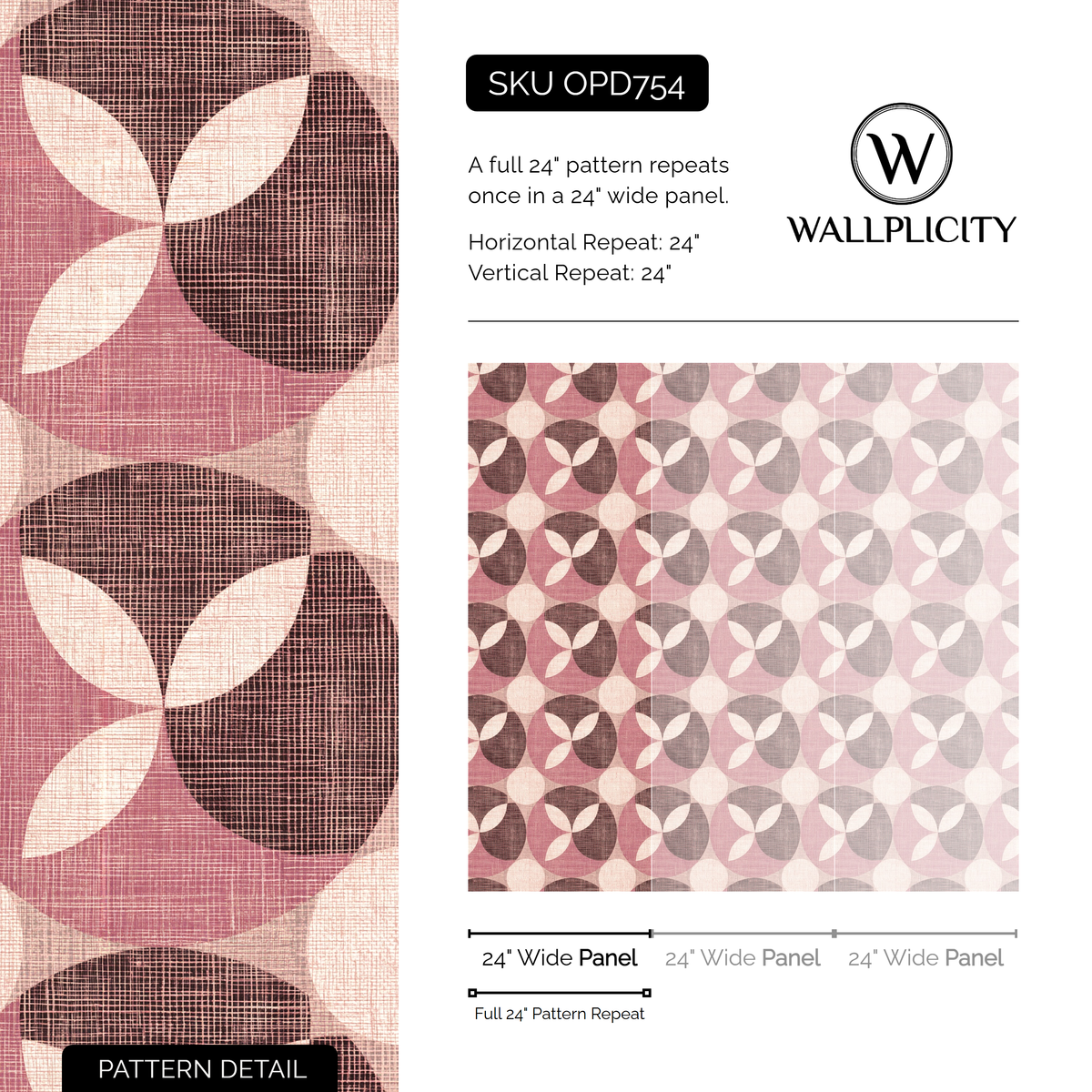 Rosewood Petal wallpaper pattern detail and repeat size