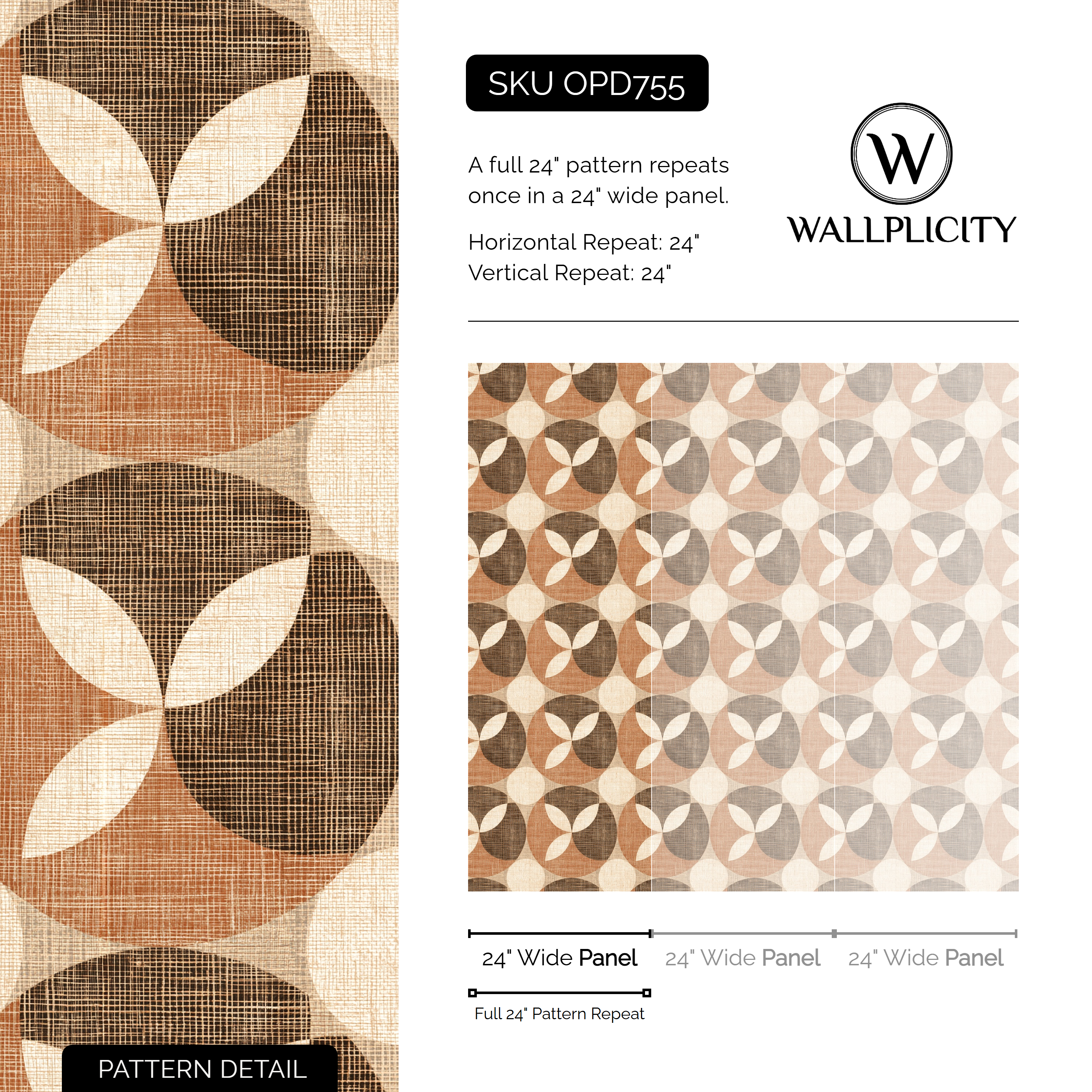 Caramel Petal wallpaper pattern detail and repeat size