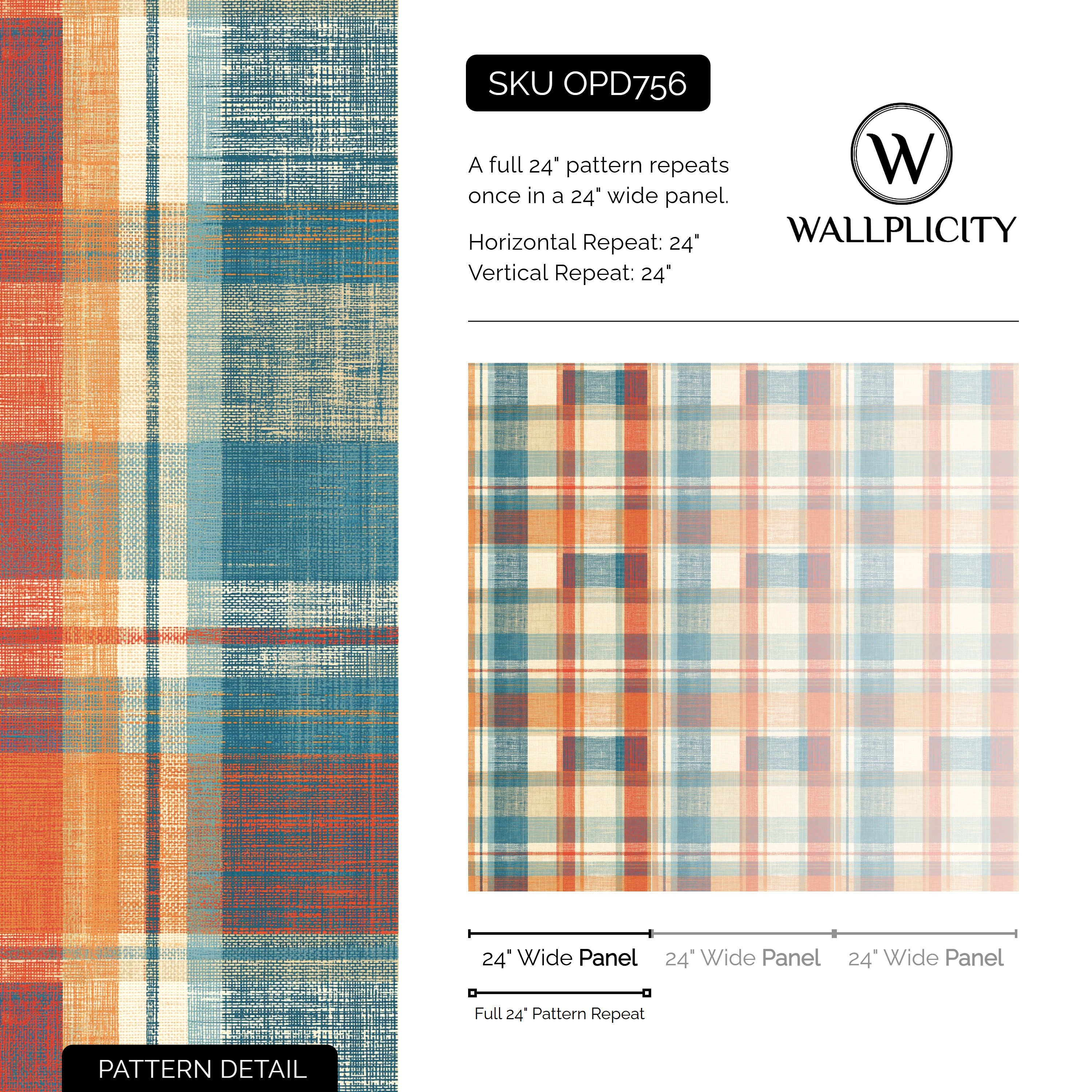 Camp Plaid wallpaper pattern detail and repeat size