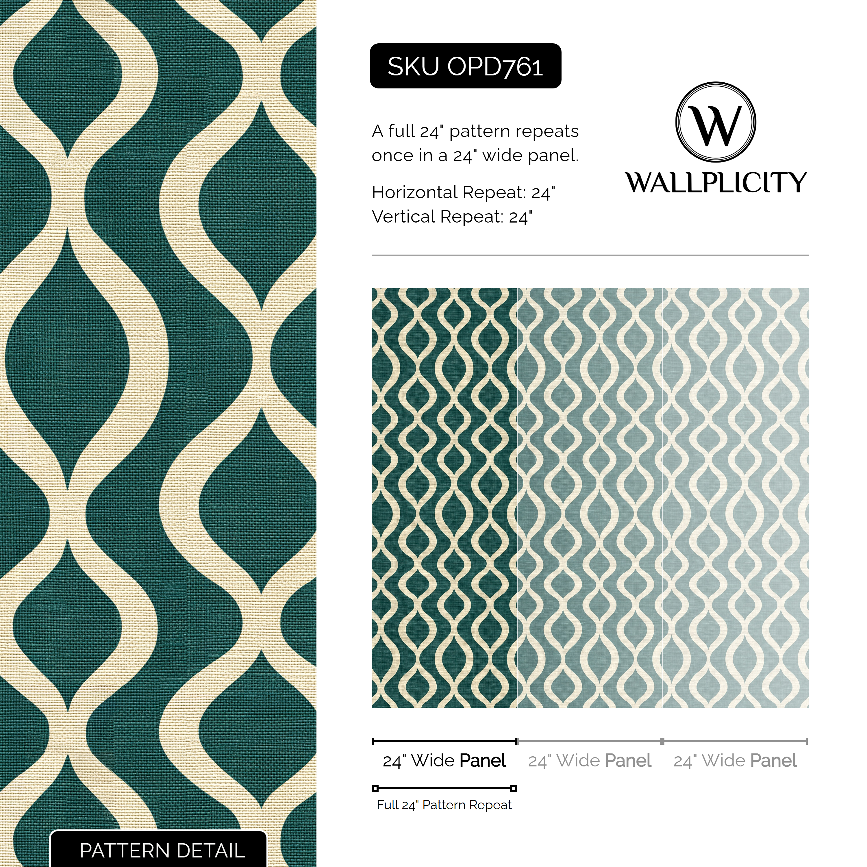 Lagoon Pendulum wallpaper pattern detail and repeat size