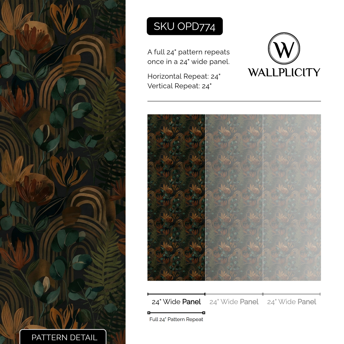 Umber Arbor wallpaper pattern detail and repeat size