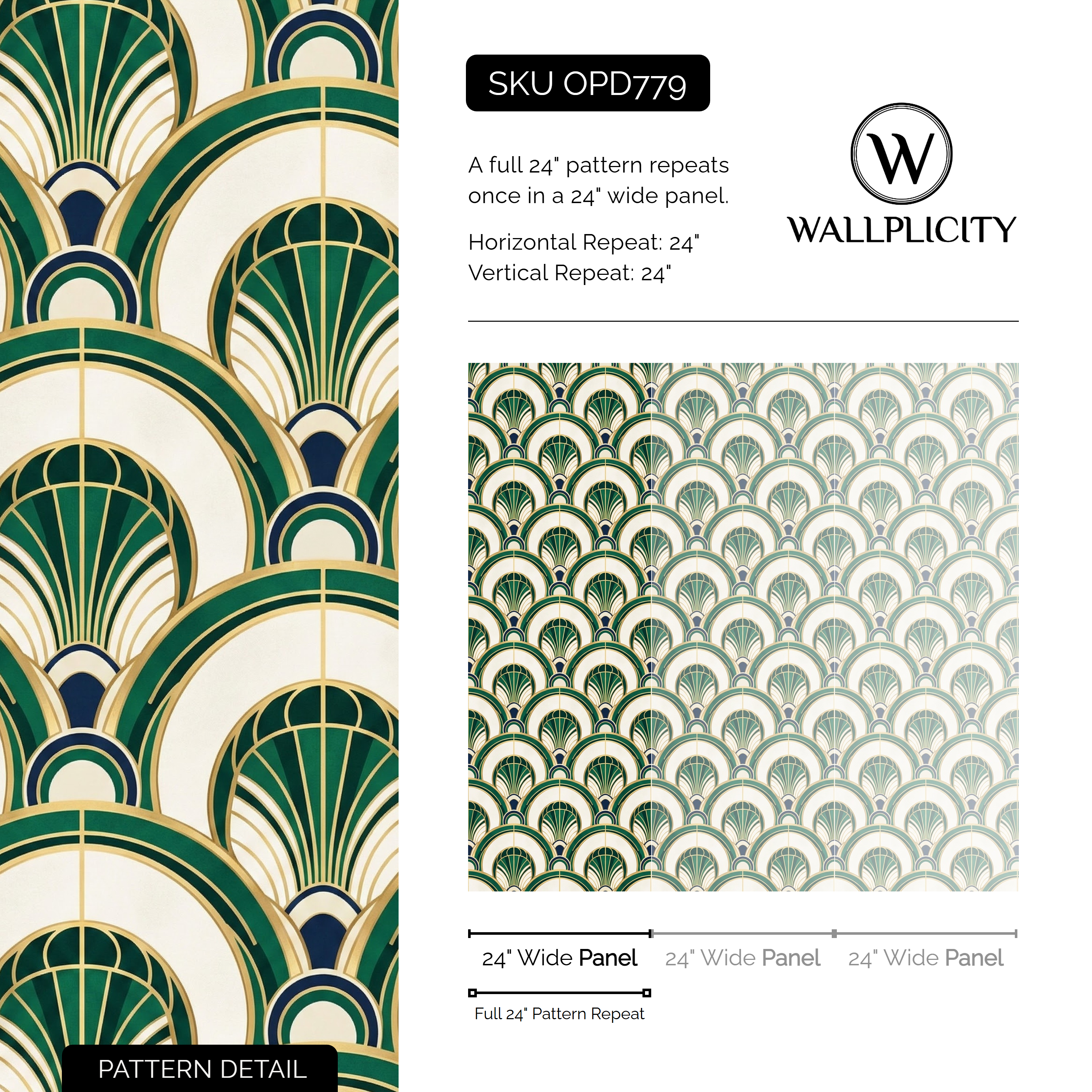 Ivory Deco Arch wallpaper pattern detail and repeat size