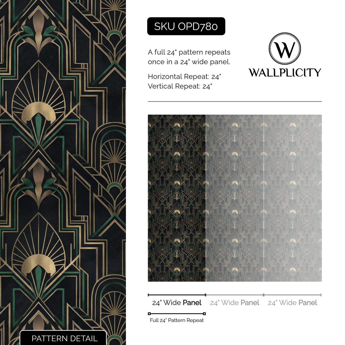 Gilt Nocturne wallpaper pattern detail and repeat size
