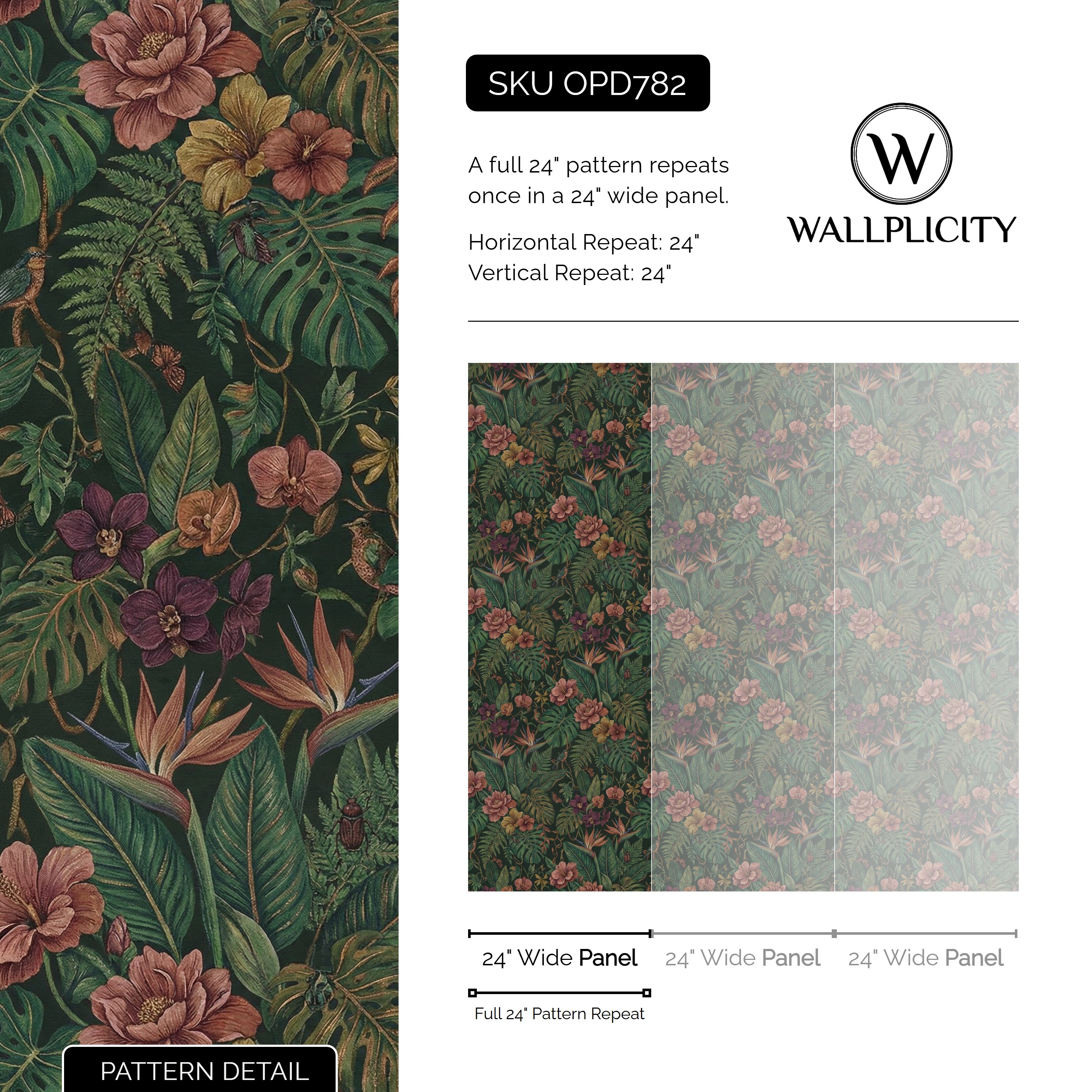 Jungle Bloom wallpaper pattern detail and repeat size