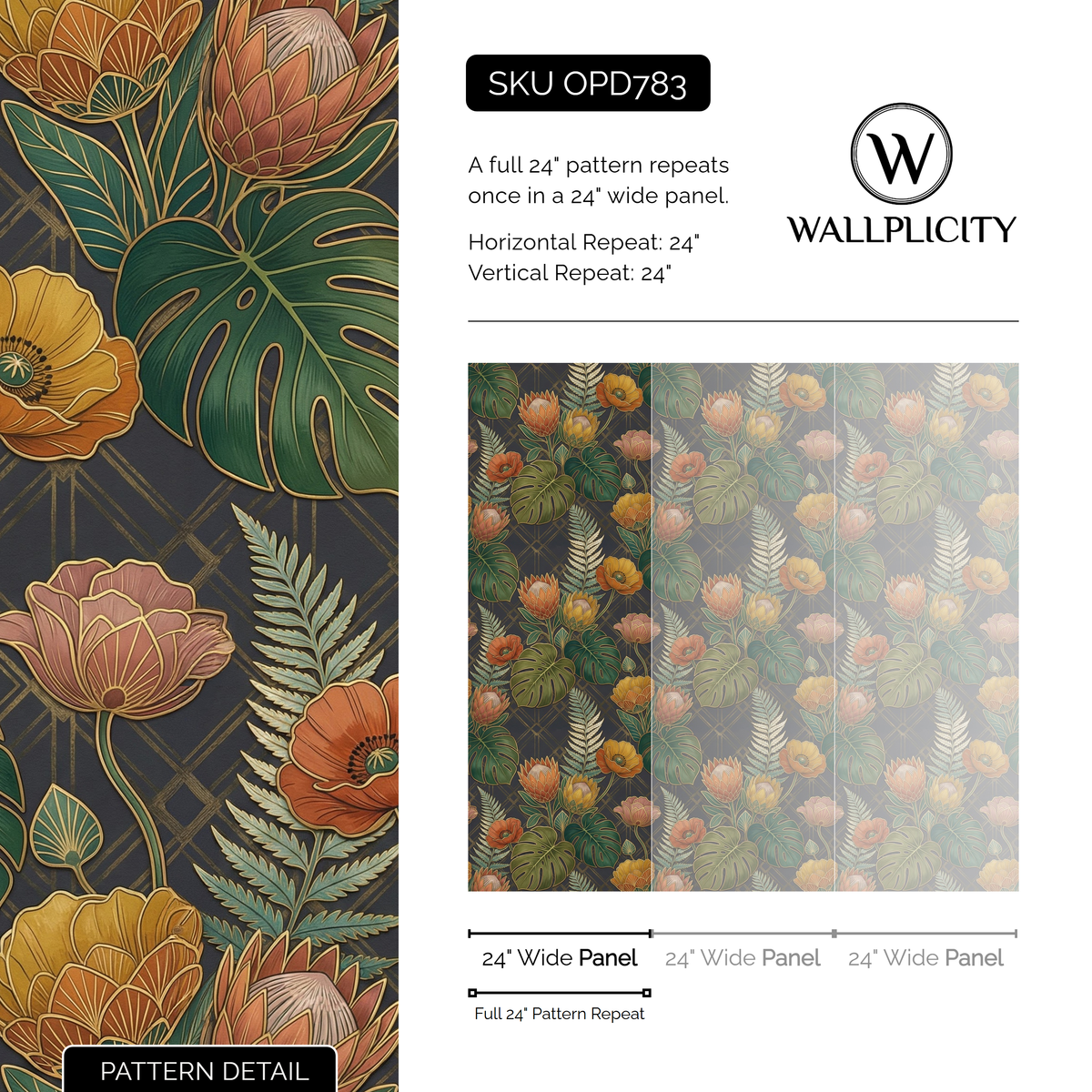 Protea Nocturne wallpaper pattern detail and repeat size