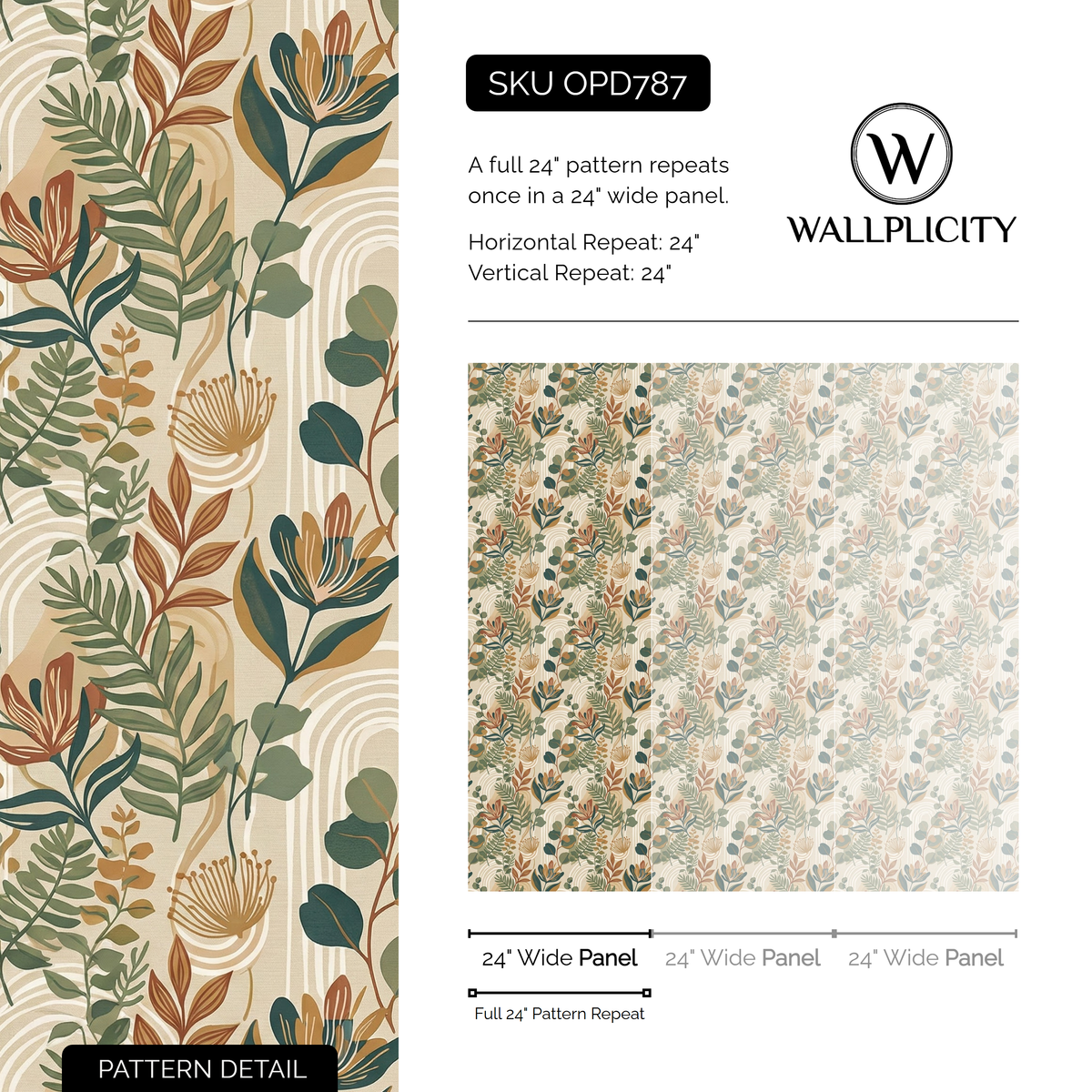 Sage Sprig wallpaper pattern detail and repeat size