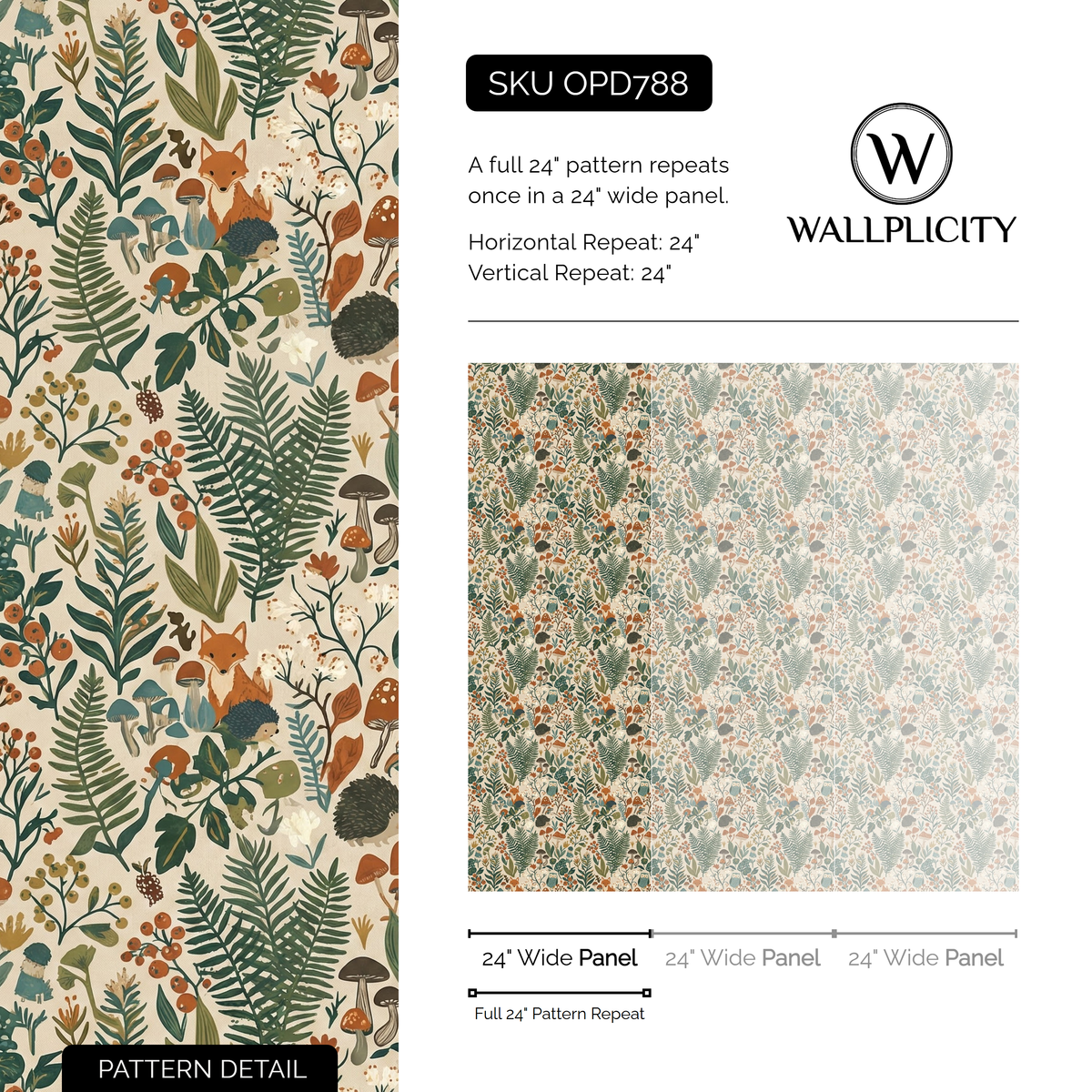Owl Hollow wallpaper pattern detail and repeat size