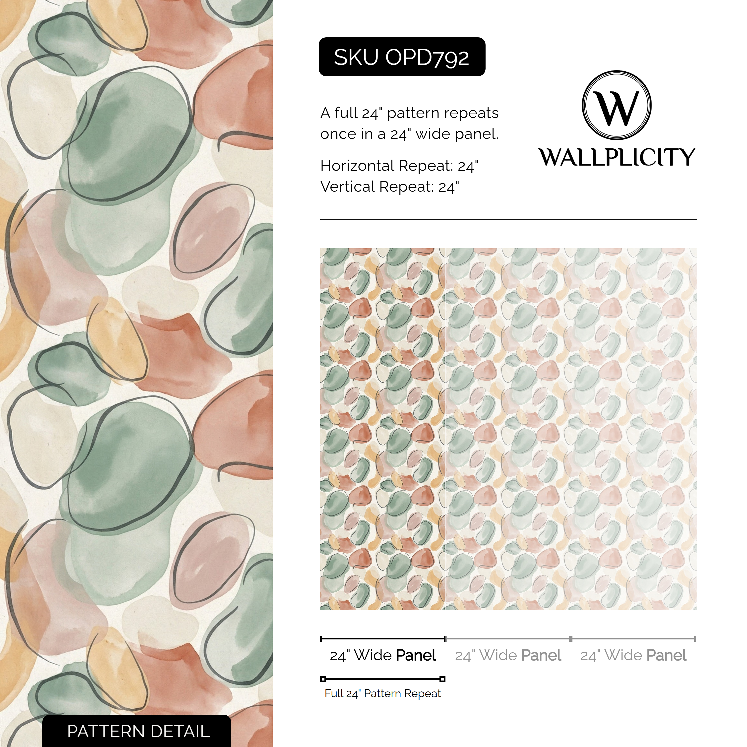 River Pebble wallpaper pattern detail and repeat size