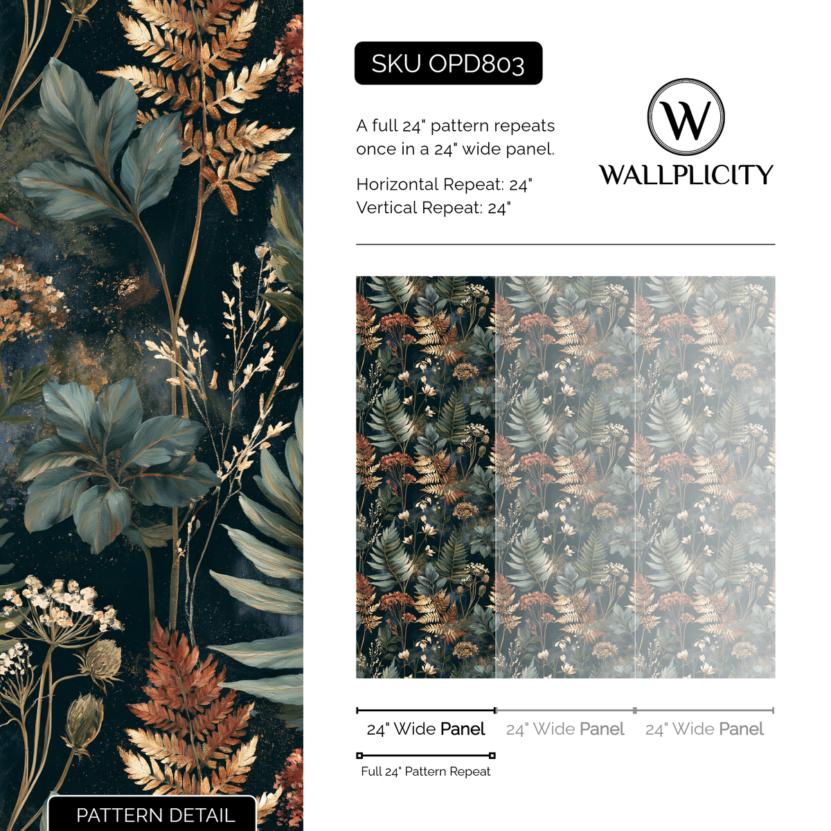 Coral Fernery wallpaper pattern detail and repeat size