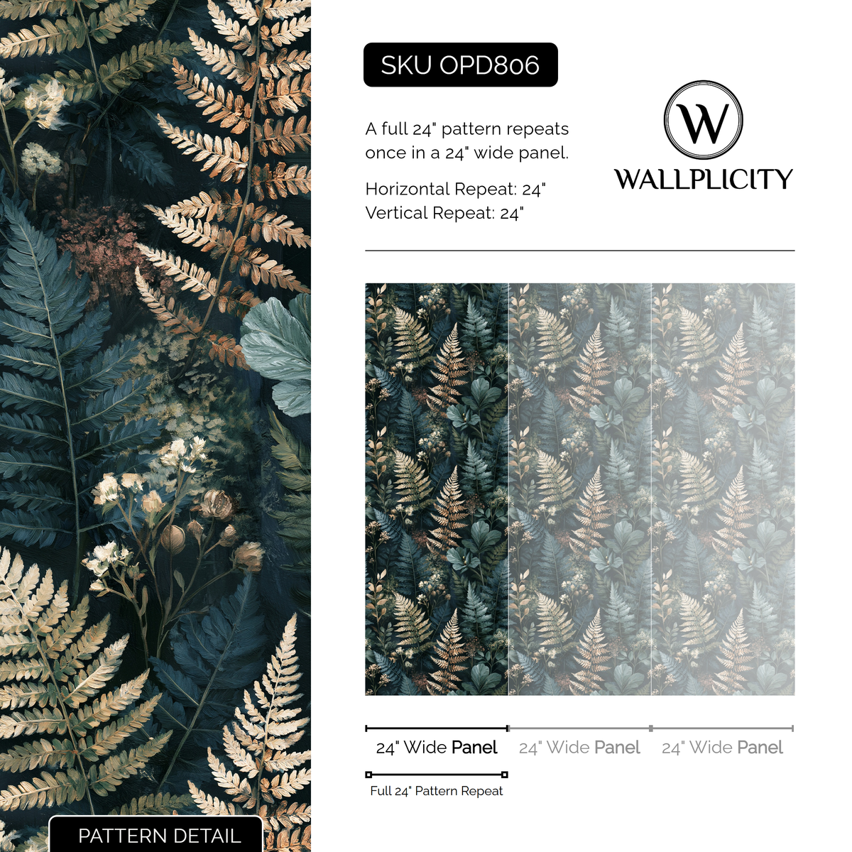Frosted Fernery wallpaper pattern detail and repeat size