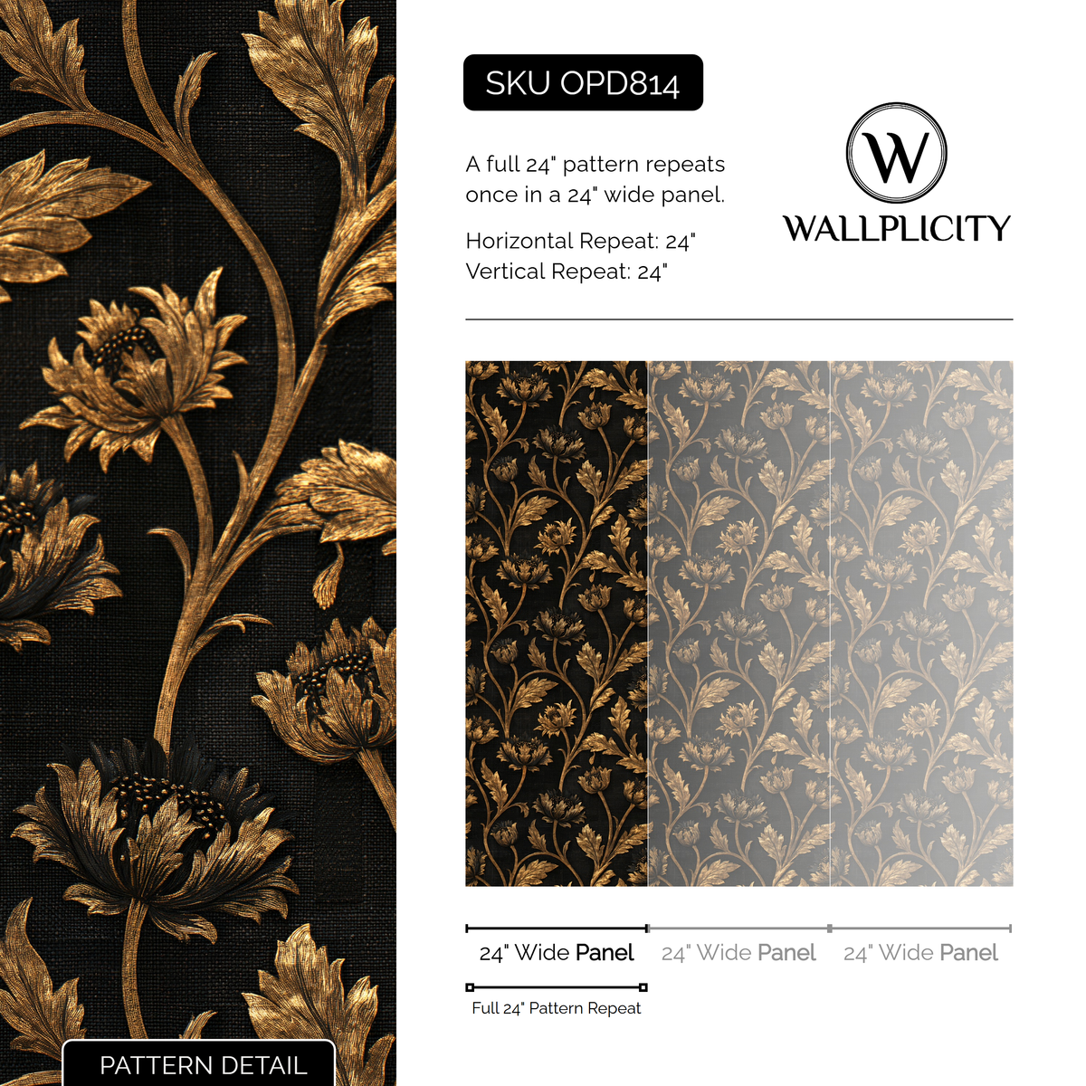 Brass Poppy wallpaper pattern detail and repeat size