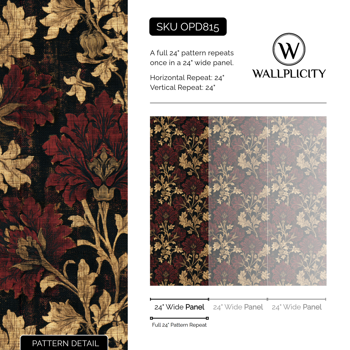 Garnet Vestry wallpaper pattern detail and repeat size