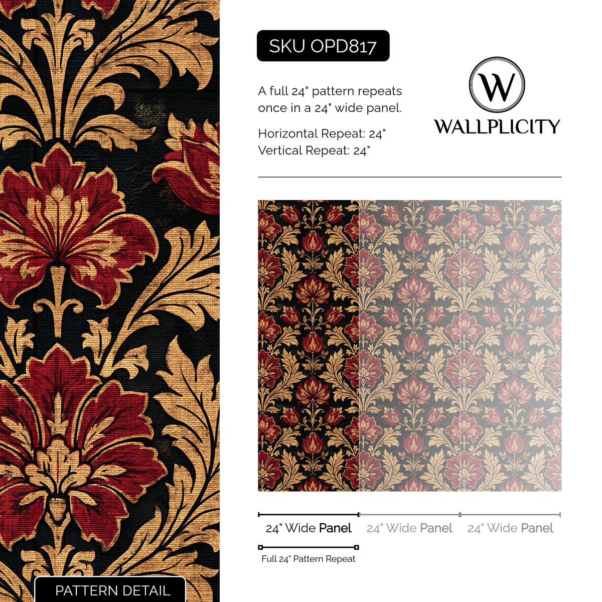 Scarlet Reliquary wallpaper pattern detail and repeat size