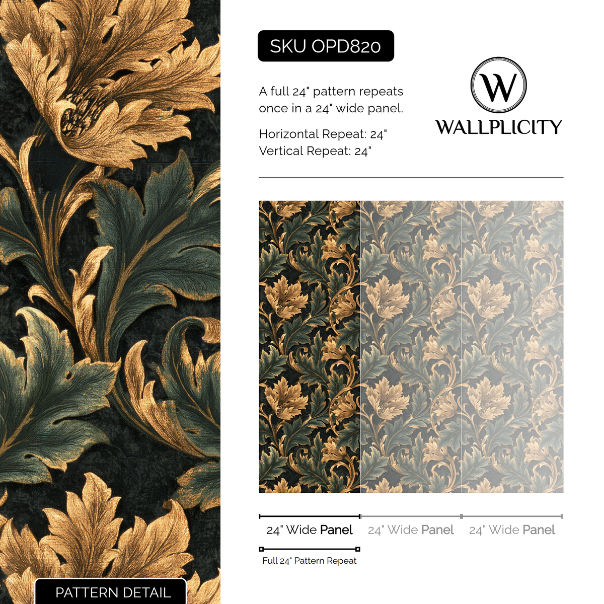 Verdant Choir wallpaper pattern detail and repeat size