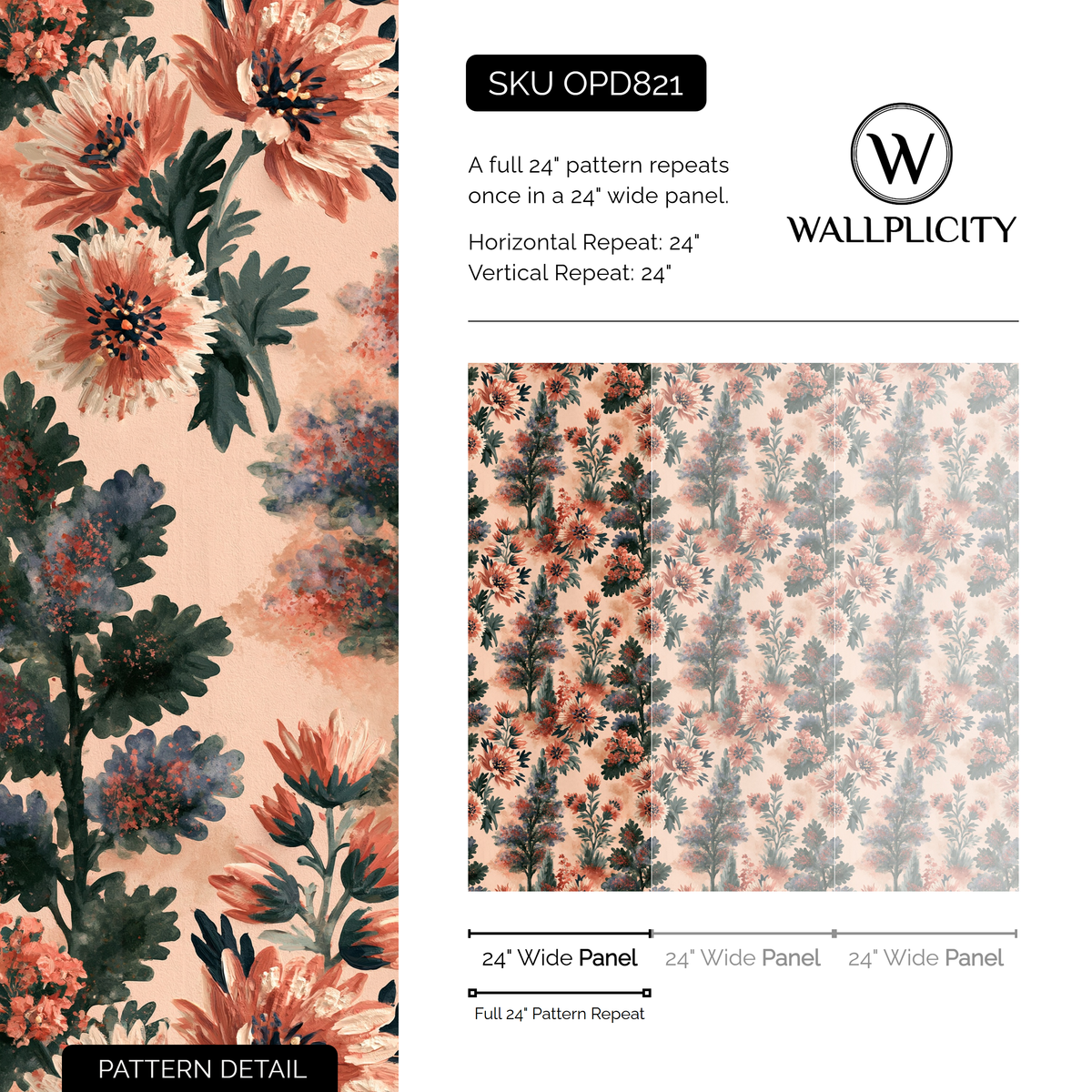 Peach Arbor wallpaper pattern detail and repeat size