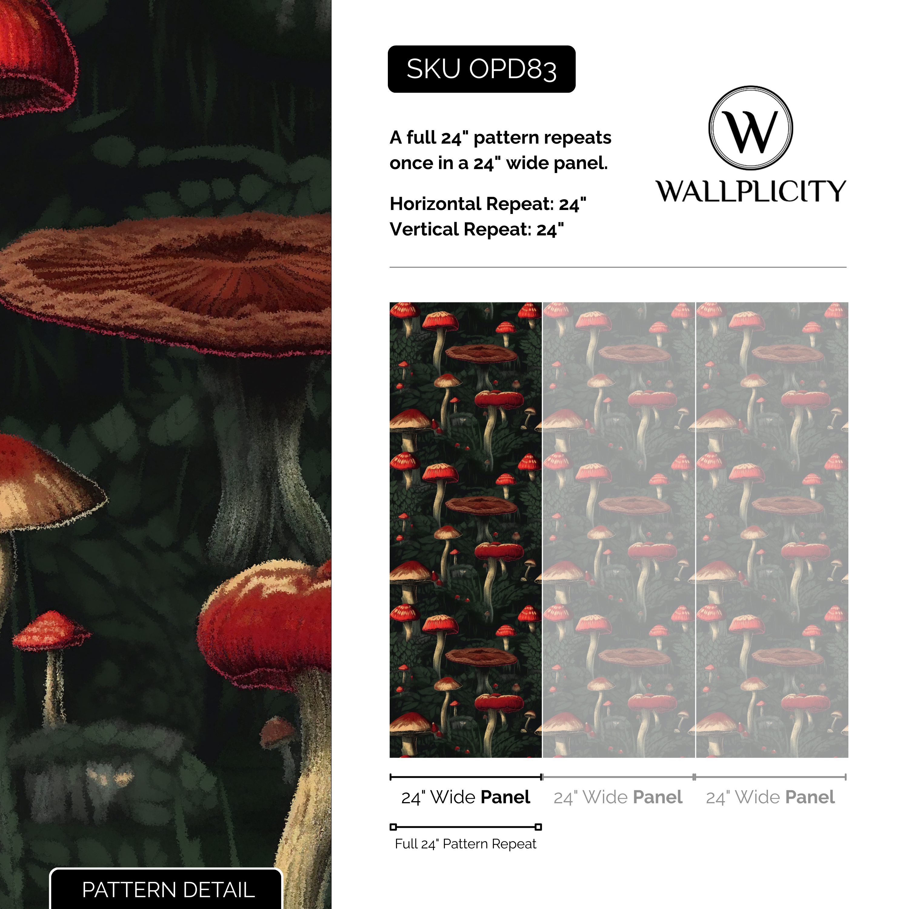 Crimson Cap wallpaper pattern detail and repeat size