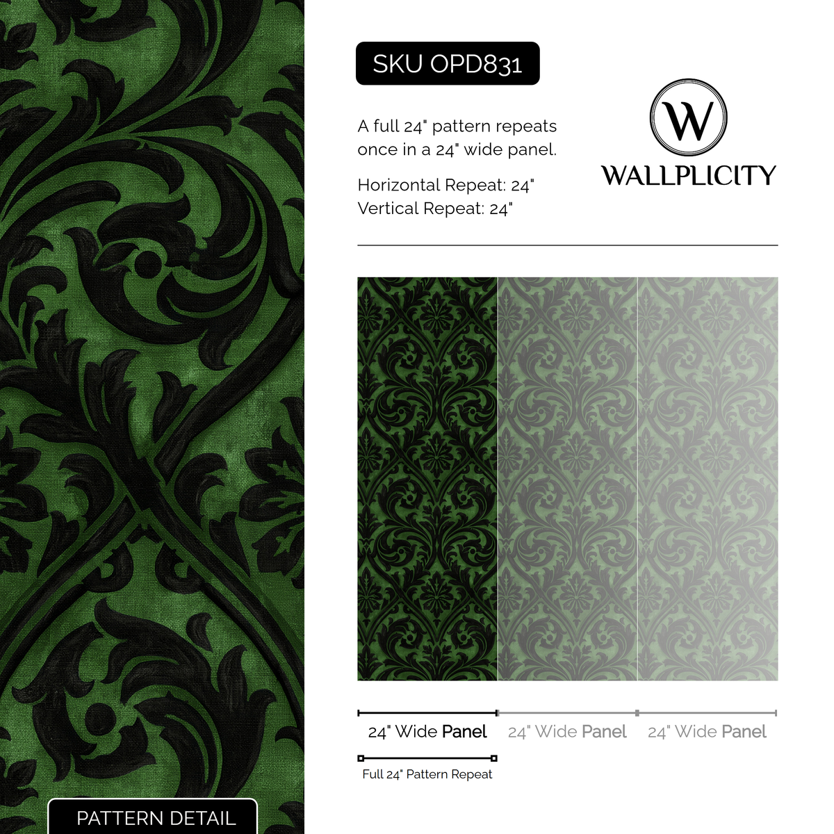 Fern Silhouette wallpaper pattern detail and repeat size
