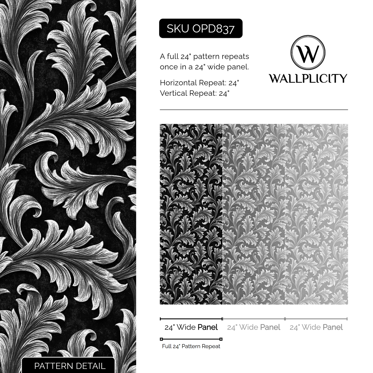 Pearl Frond wallpaper pattern detail and repeat size