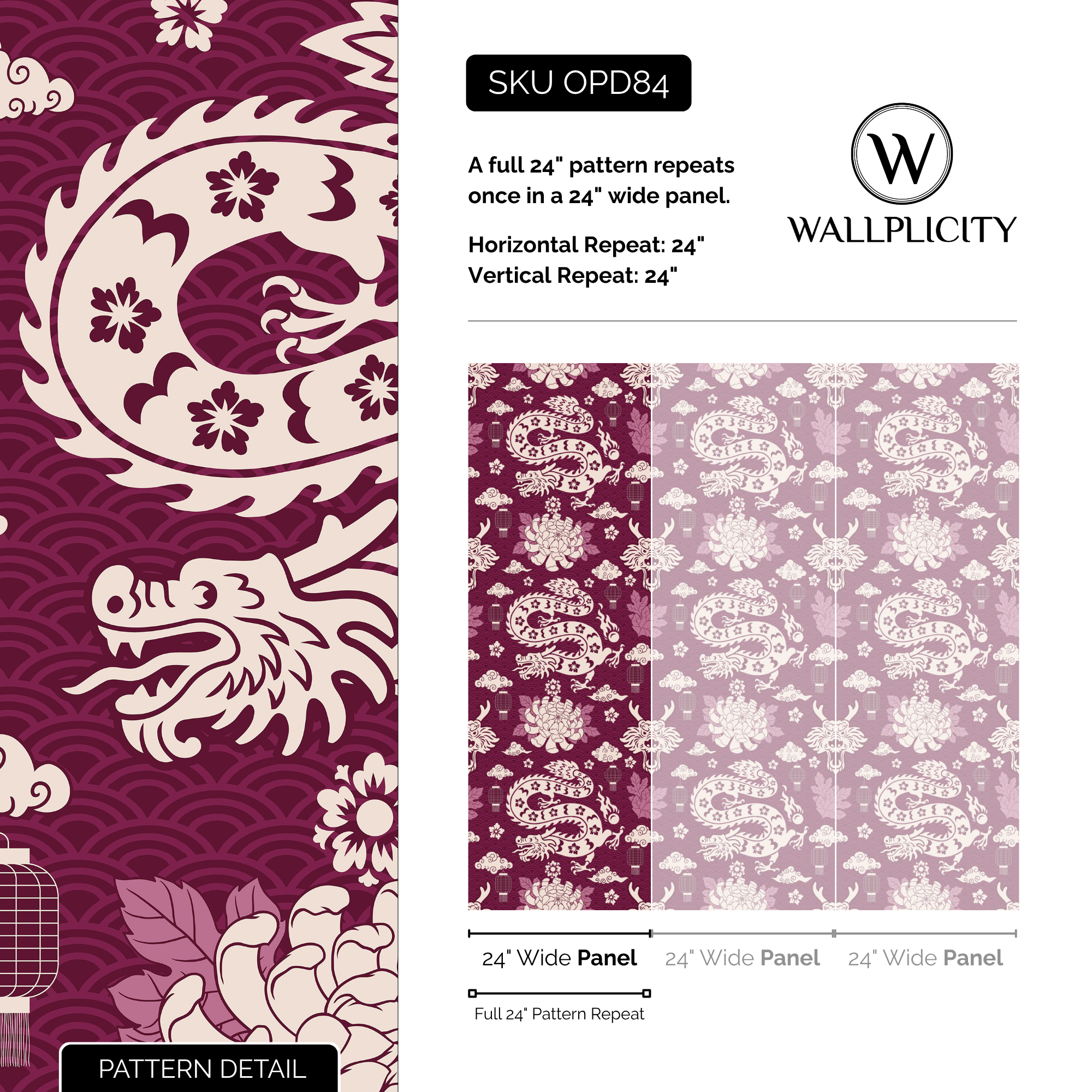 Dragon's Den wallpaper pattern detail and repeat size