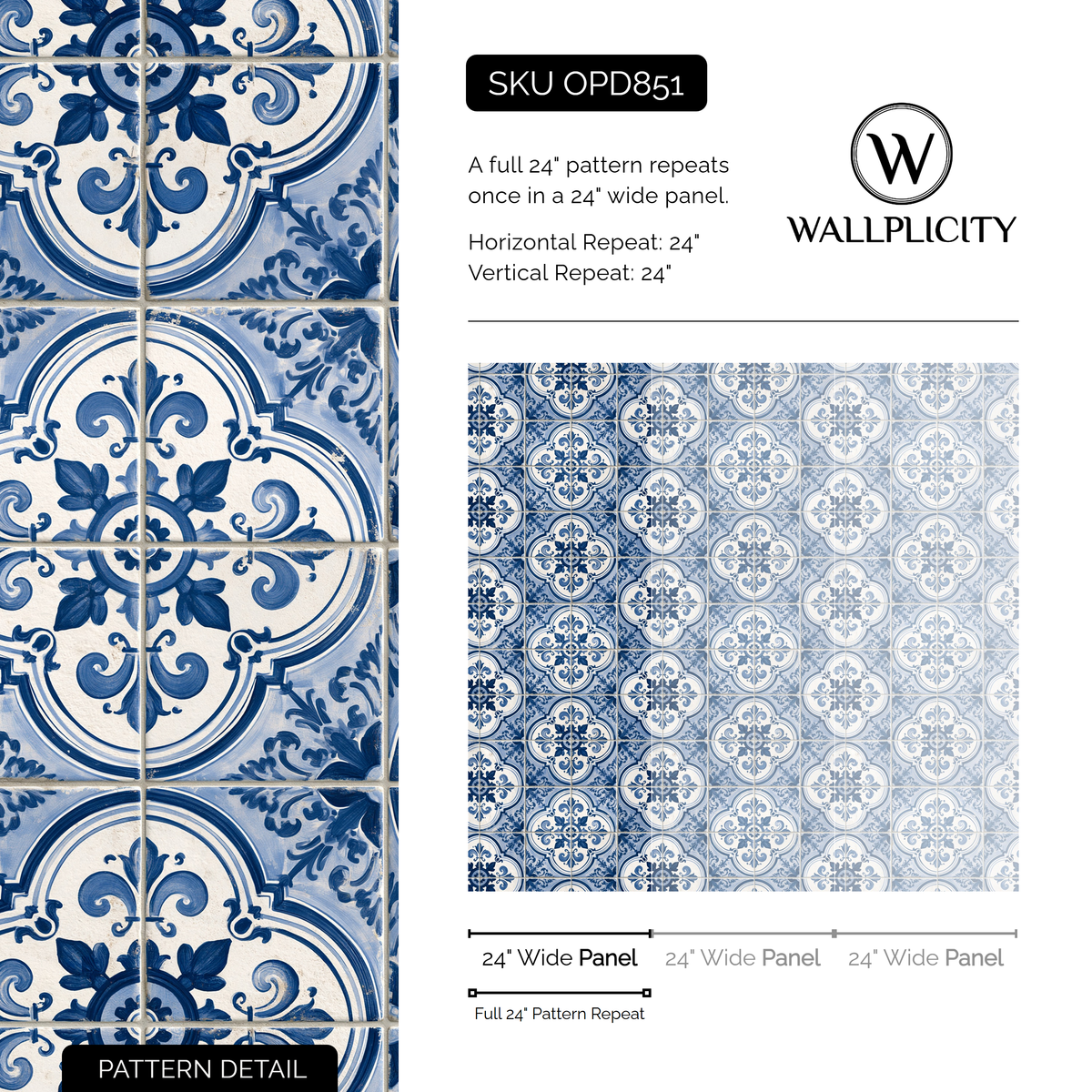 Sintra Blue wallpaper pattern detail and repeat size
