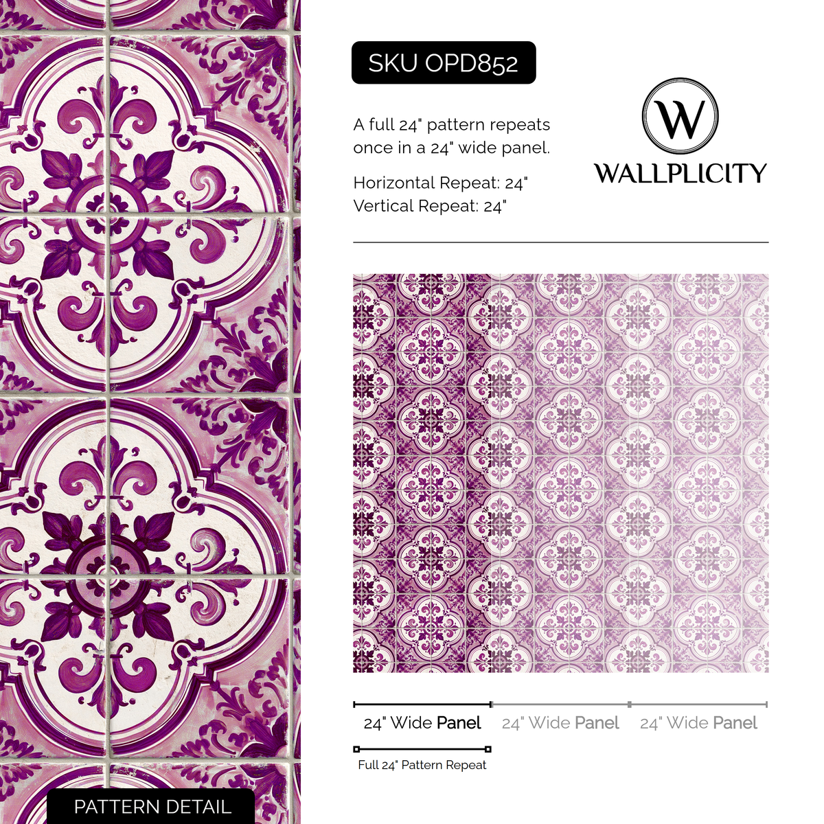 Sintra Plum wallpaper pattern detail and repeat size