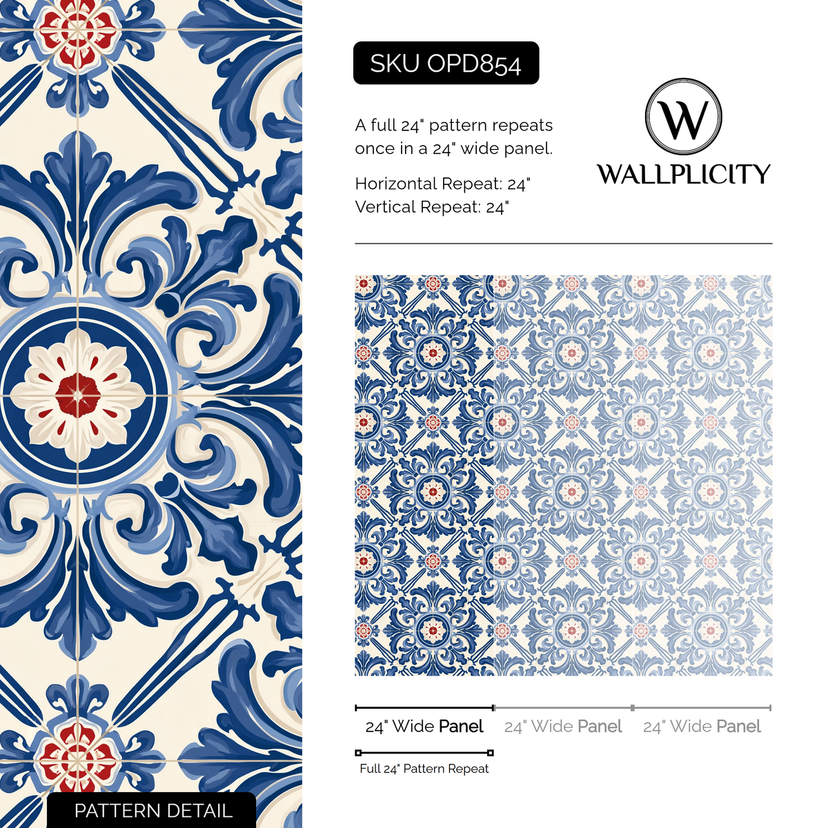 Coimbra Blue wallpaper pattern detail and repeat size