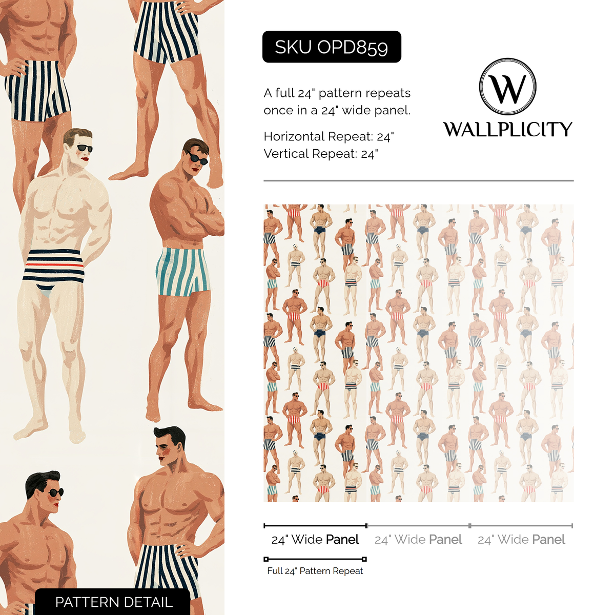 Cabana Club wallpaper pattern detail and repeat size