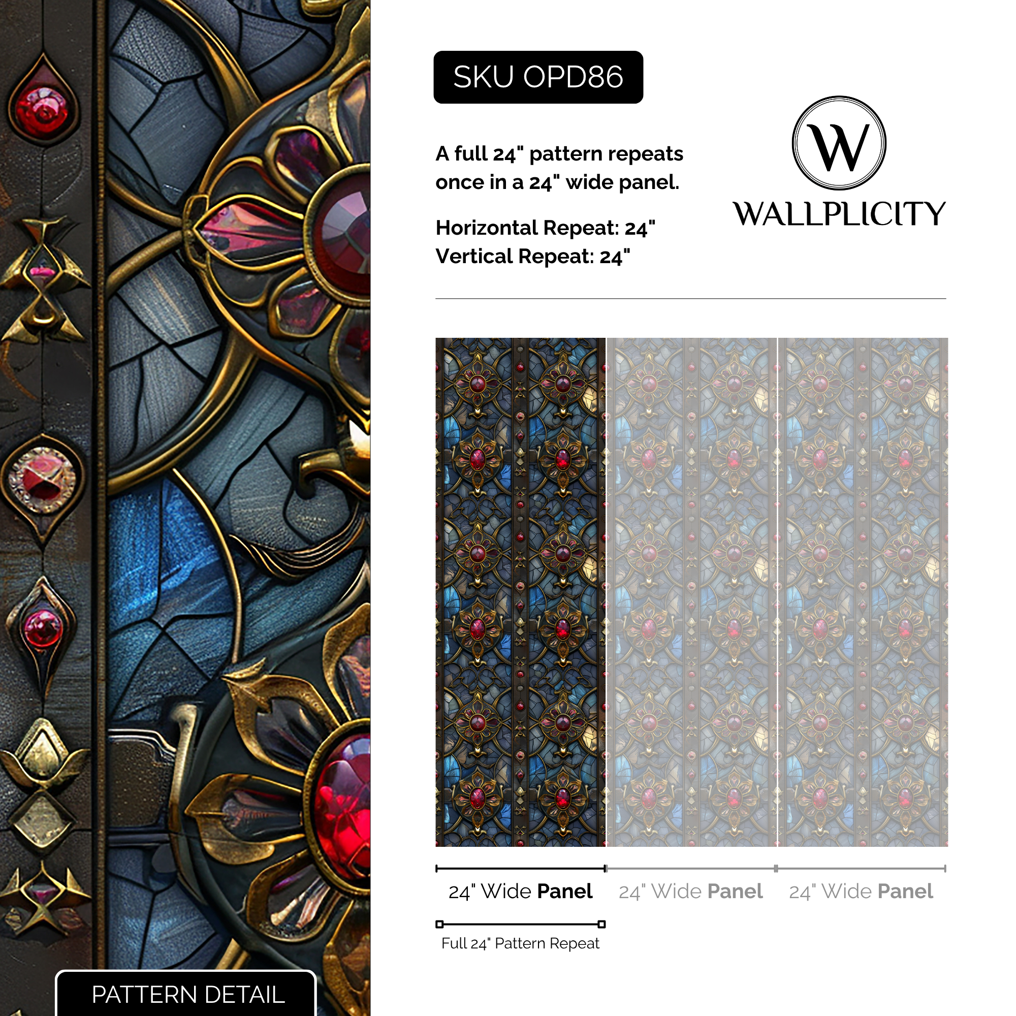 Rose Window wallpaper pattern detail and repeat size
