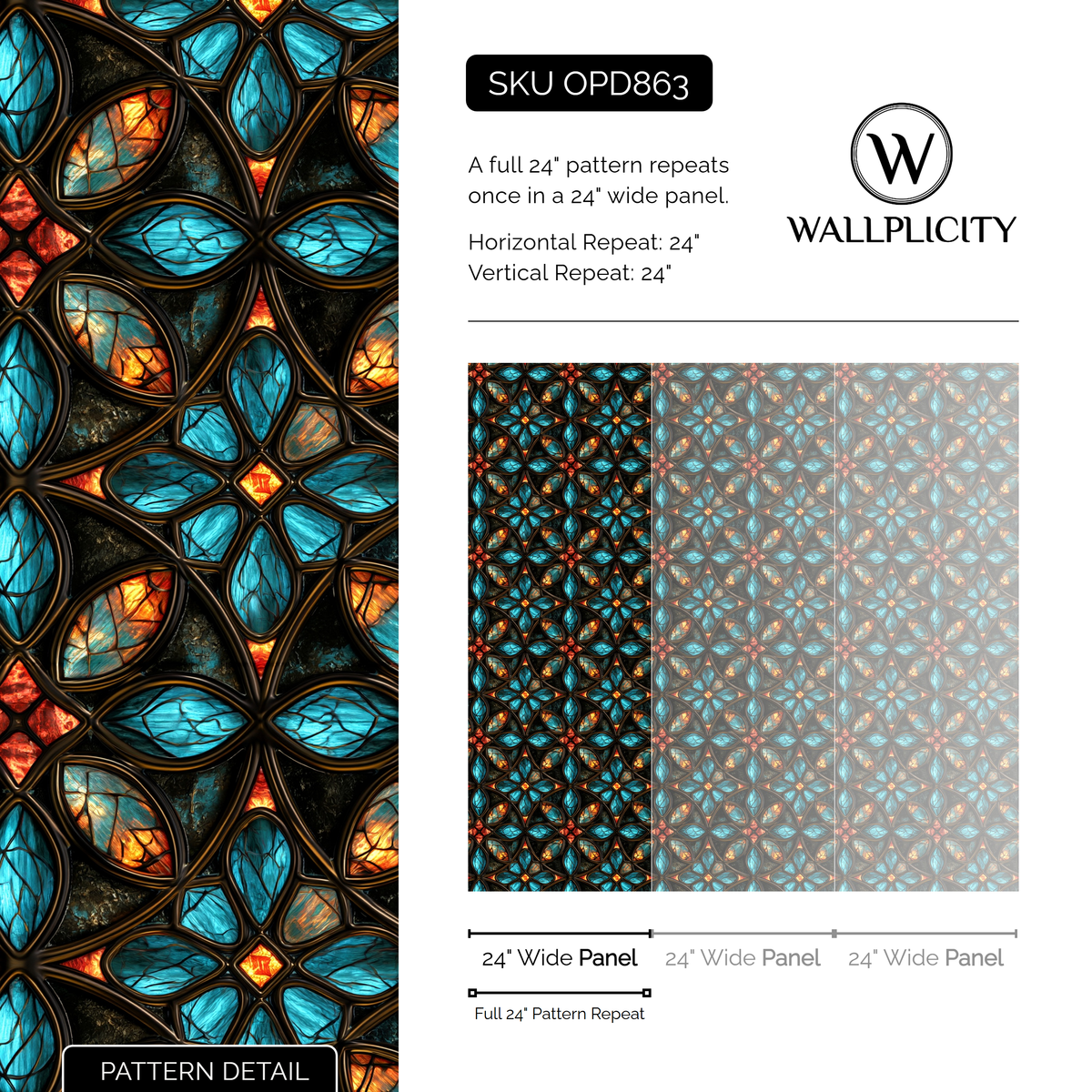 Teal Quatrefoil wallpaper pattern detail and repeat size