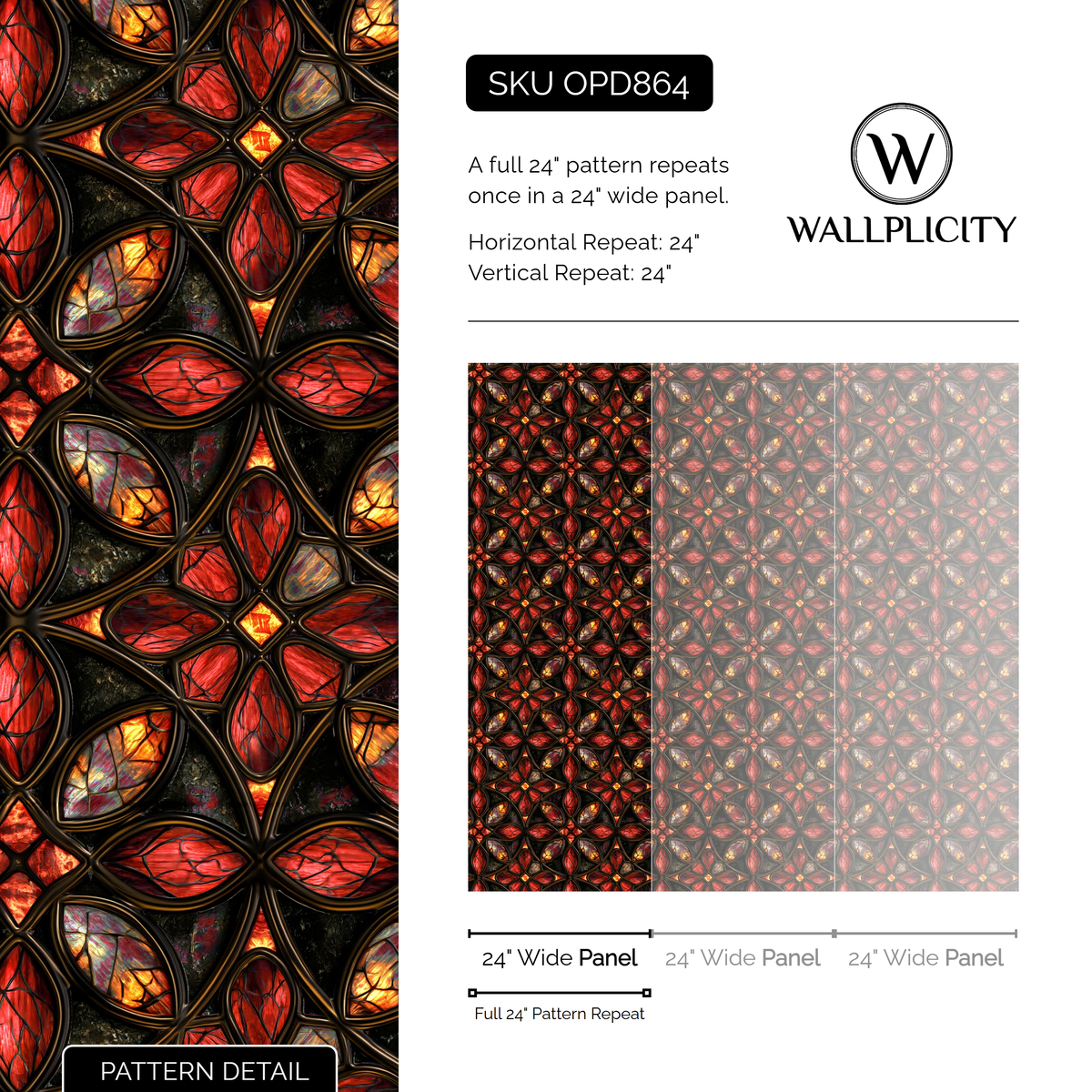 Crimson Quatrefoil wallpaper pattern detail and repeat size