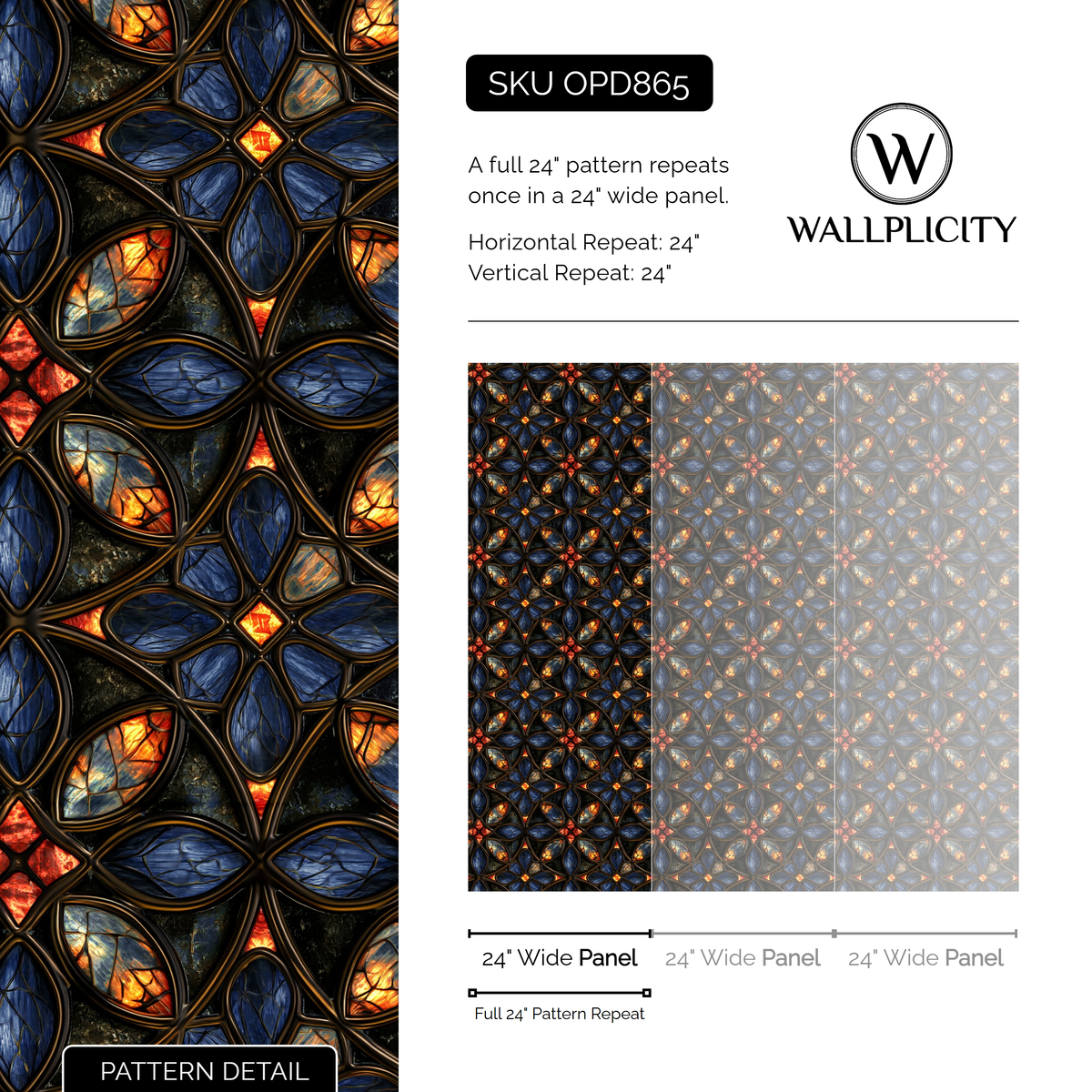 Sapphire Quatrefoil wallpaper pattern detail and repeat size