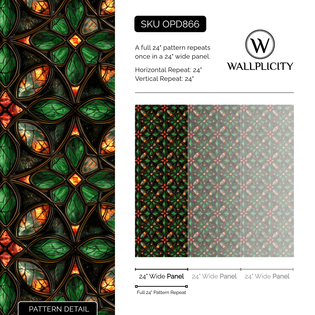Forest Quatrefoil wallpaper pattern detail and repeat size