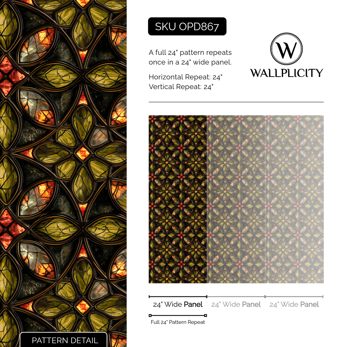 Topaz Quatrefoil wallpaper pattern detail and repeat size