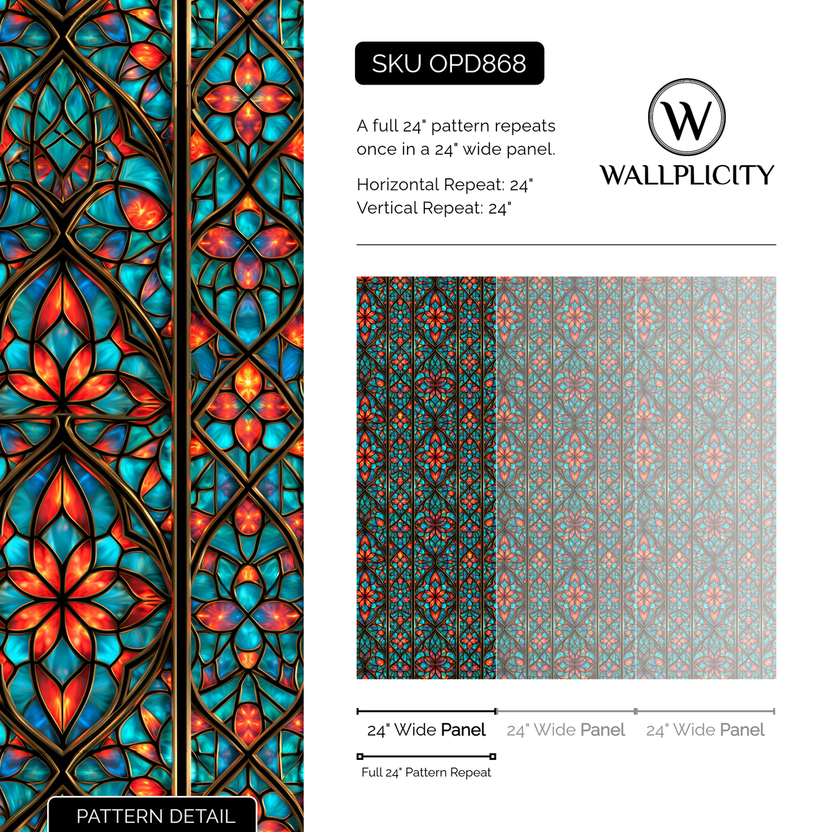 Cathedral Aqua wallpaper pattern detail and repeat size