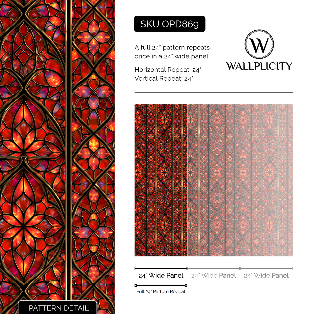 Cathedral Flame wallpaper pattern detail and repeat size