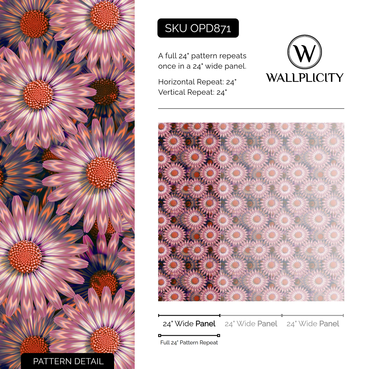 Blush Daisy wallpaper pattern detail and repeat size