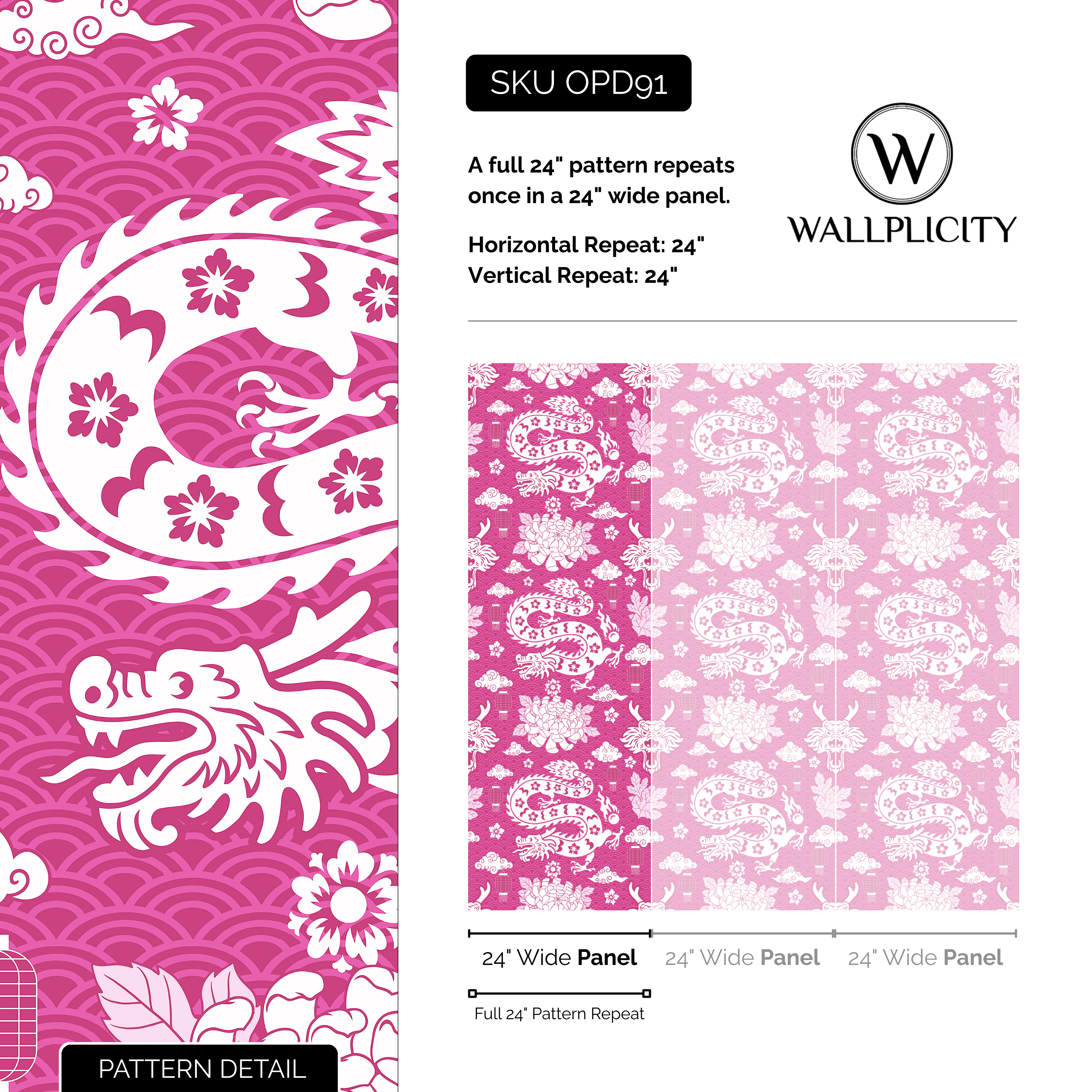 Dragonfruit wallpaper pattern detail and repeat size