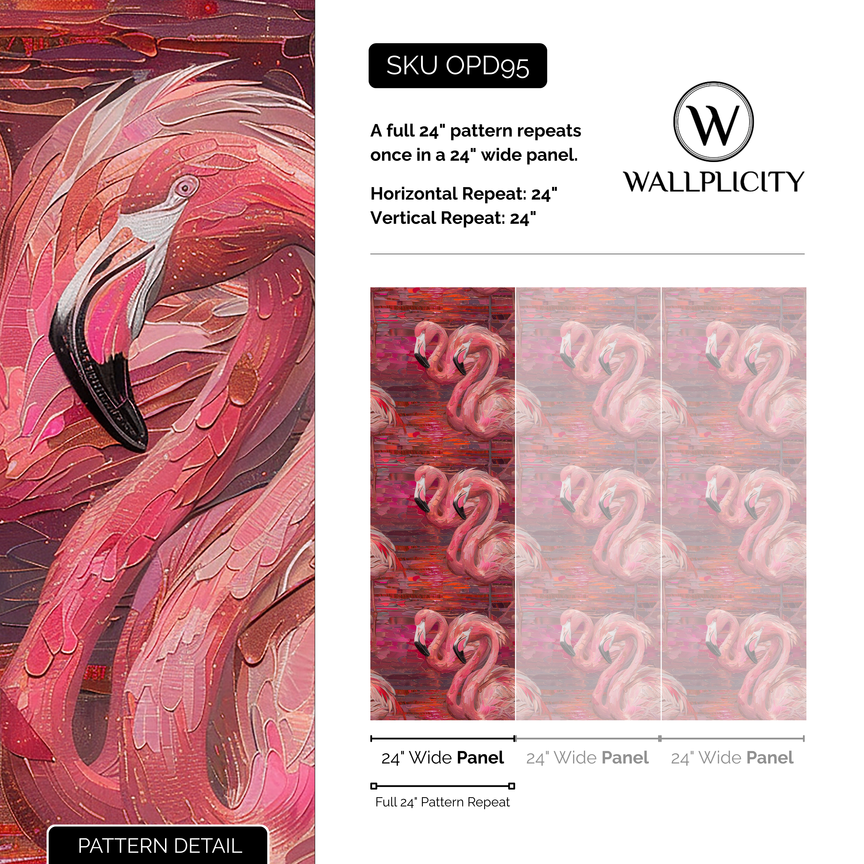 Flamingo Cabana wallpaper pattern detail and repeat size